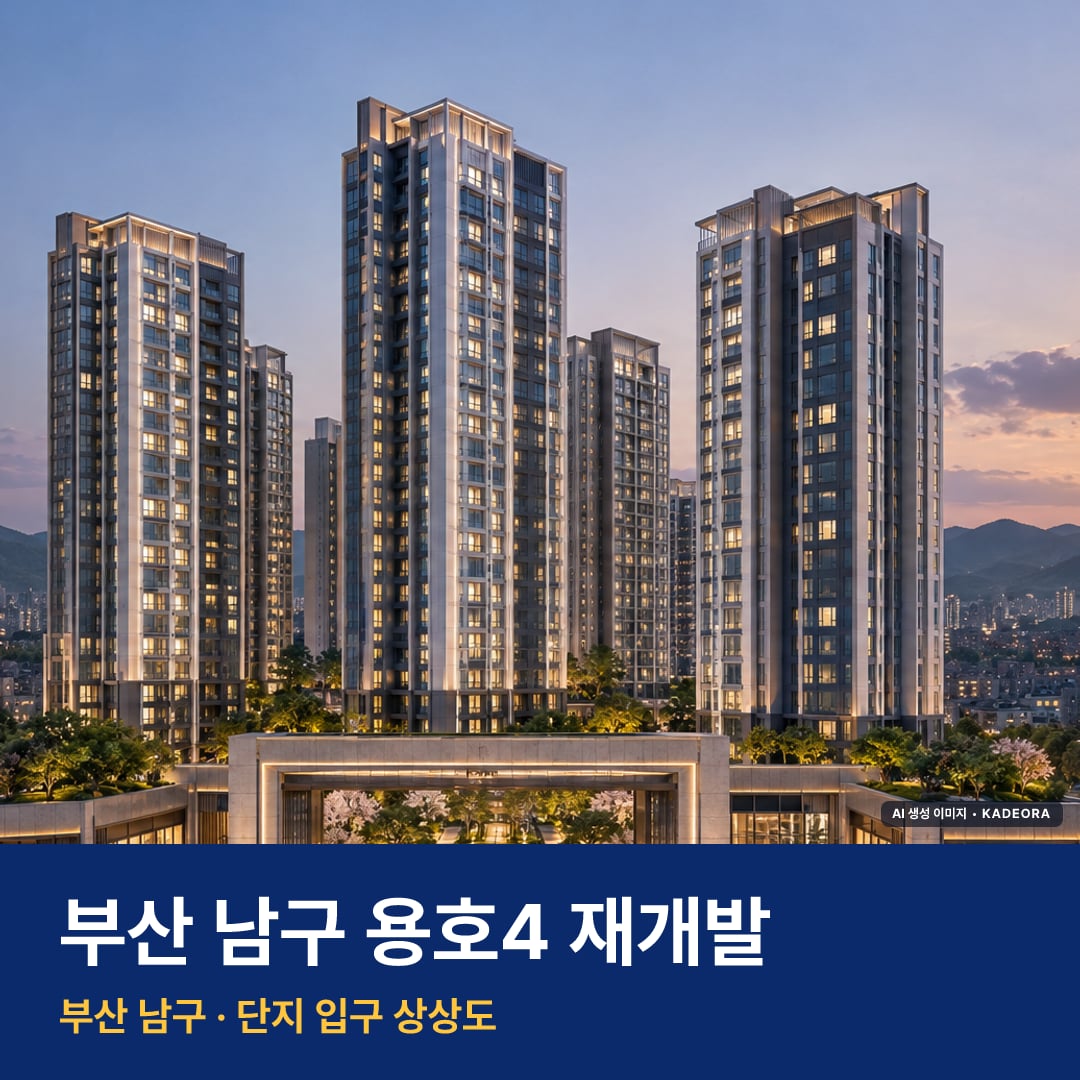 용호4 재개발 단지 전경 AI 상상도 — 남구 용호동 916세대