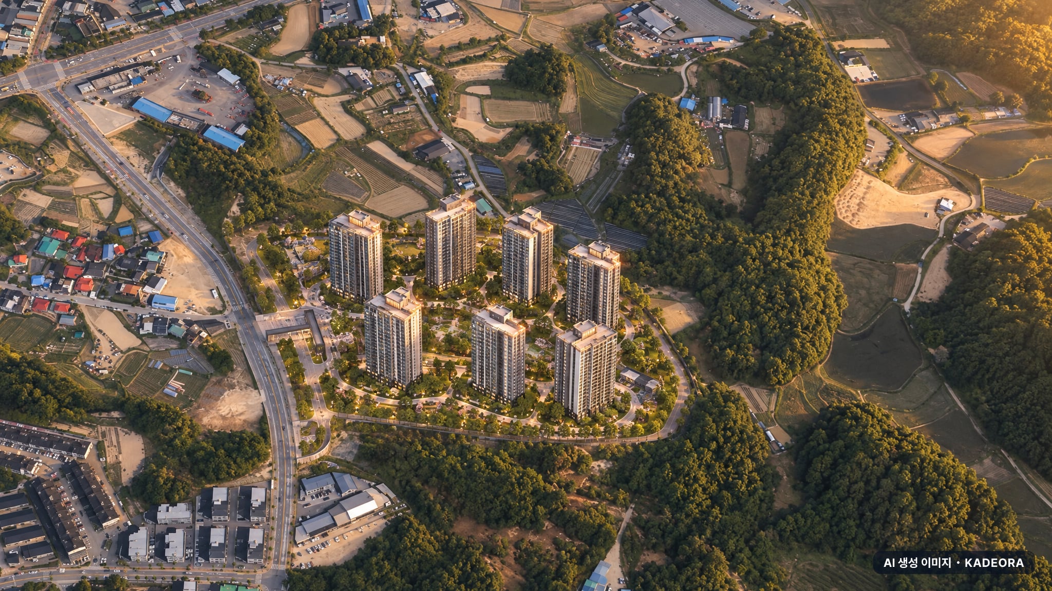여주역 로제비앙 더센텀 단지 전경 AI 상상도(노을 항공) — 경기 여주시 착공 744세대