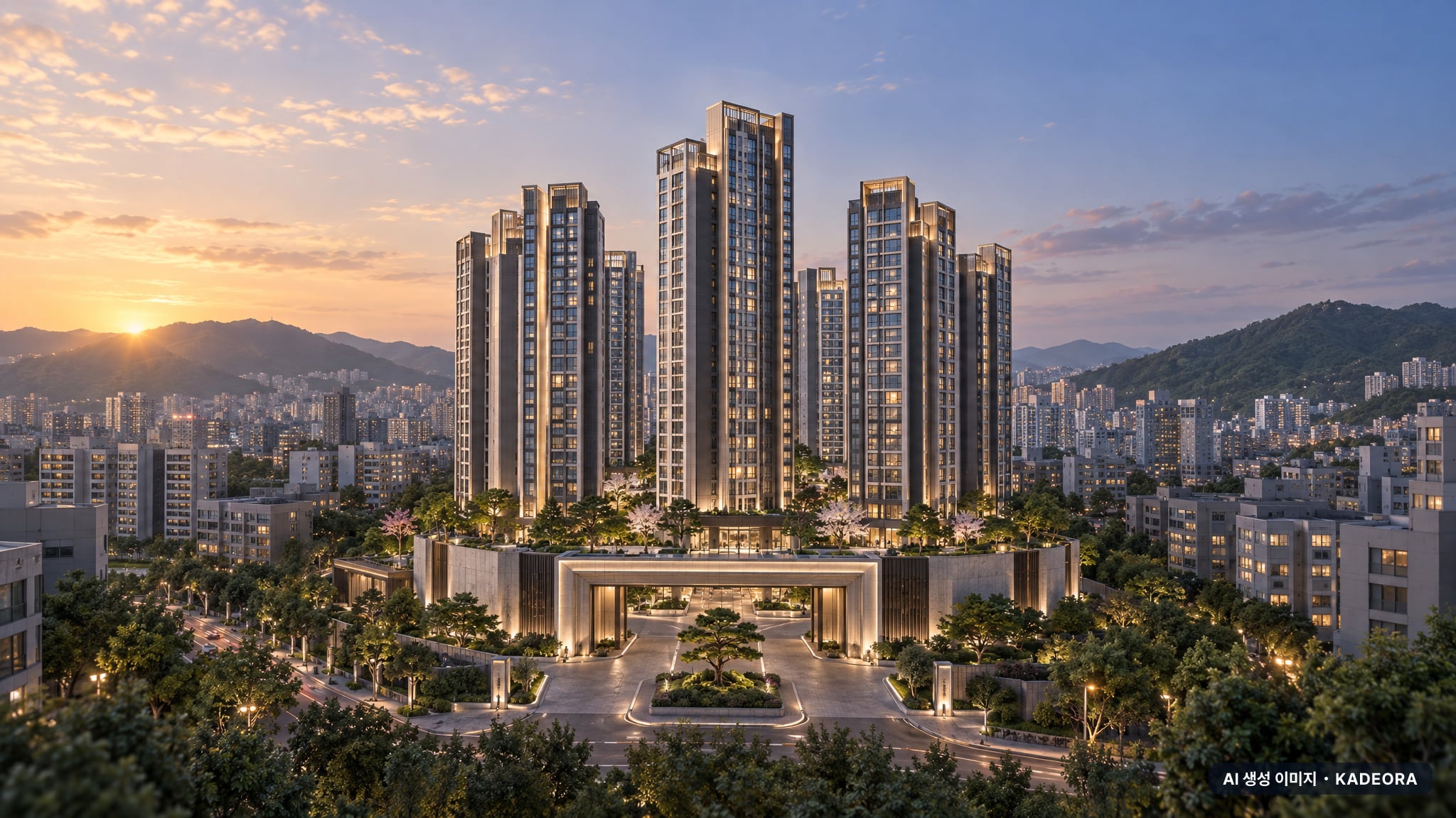 부산 사하구 당리4 재개발 조감도 AI 상상도(단지 입구) — 부산 사하구 조합설립 495세대