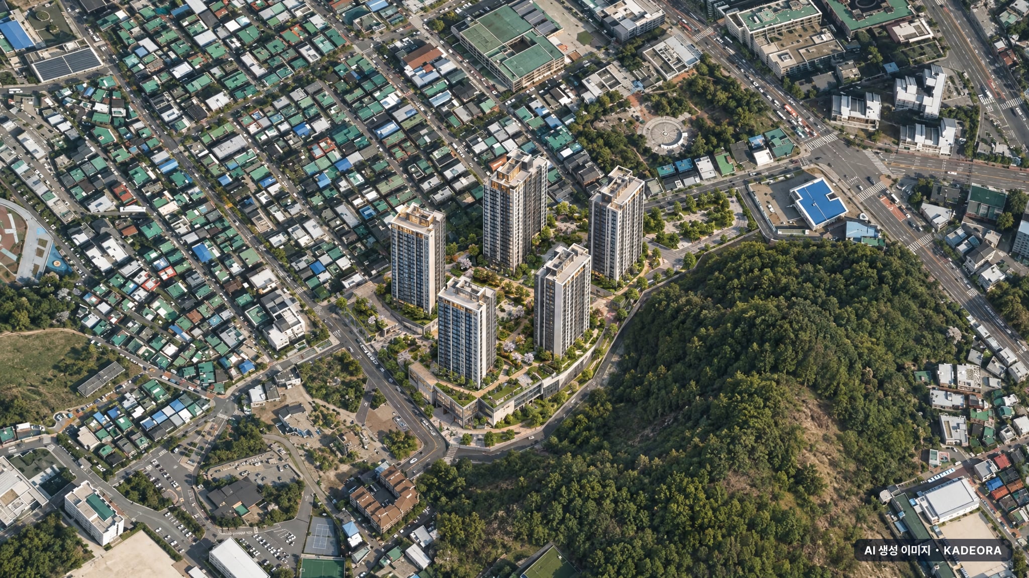 안양자이 헤리티온 단지 전경 AI 상상도(주간 항공) — 경기 안양시 착공 639세대