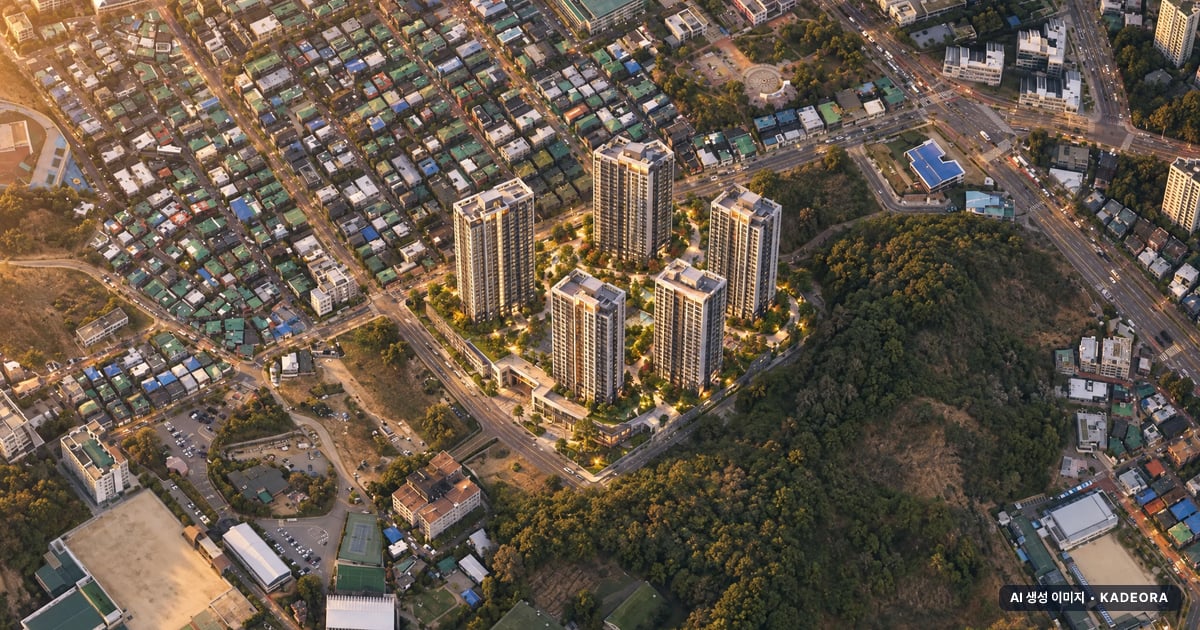 안양자이 헤리티온 5개동·이번 639세대 공급 기준 AI 상상도(노을 항공) — 실제와 다를 수 있음