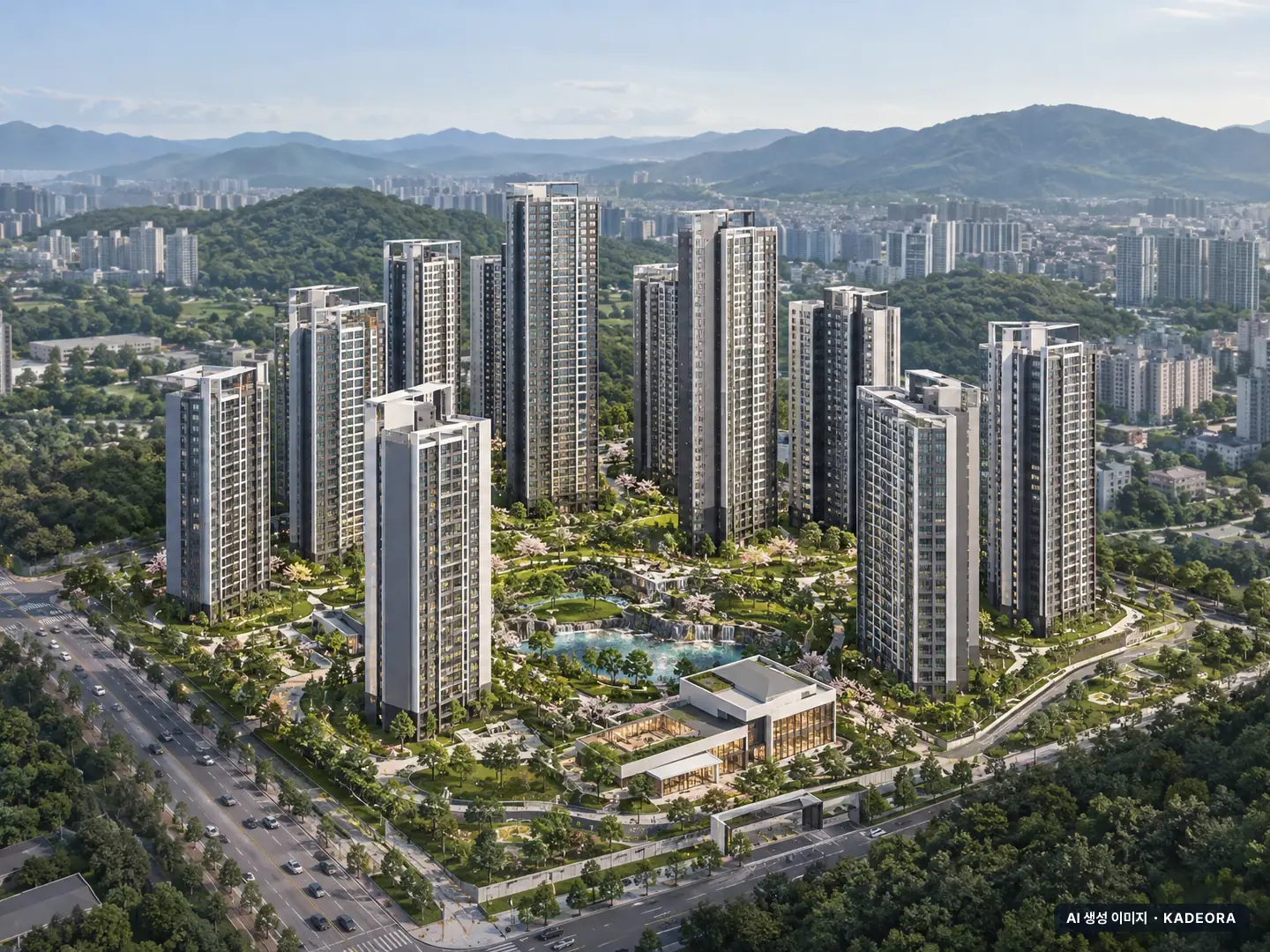 구리갈매역세권 A-1블록 신혼희망타운(공공분양)(본청약) 이번 1,182세대 공급 기준 AI 상상도(주간 항공) — 실제와 다를 수 있음