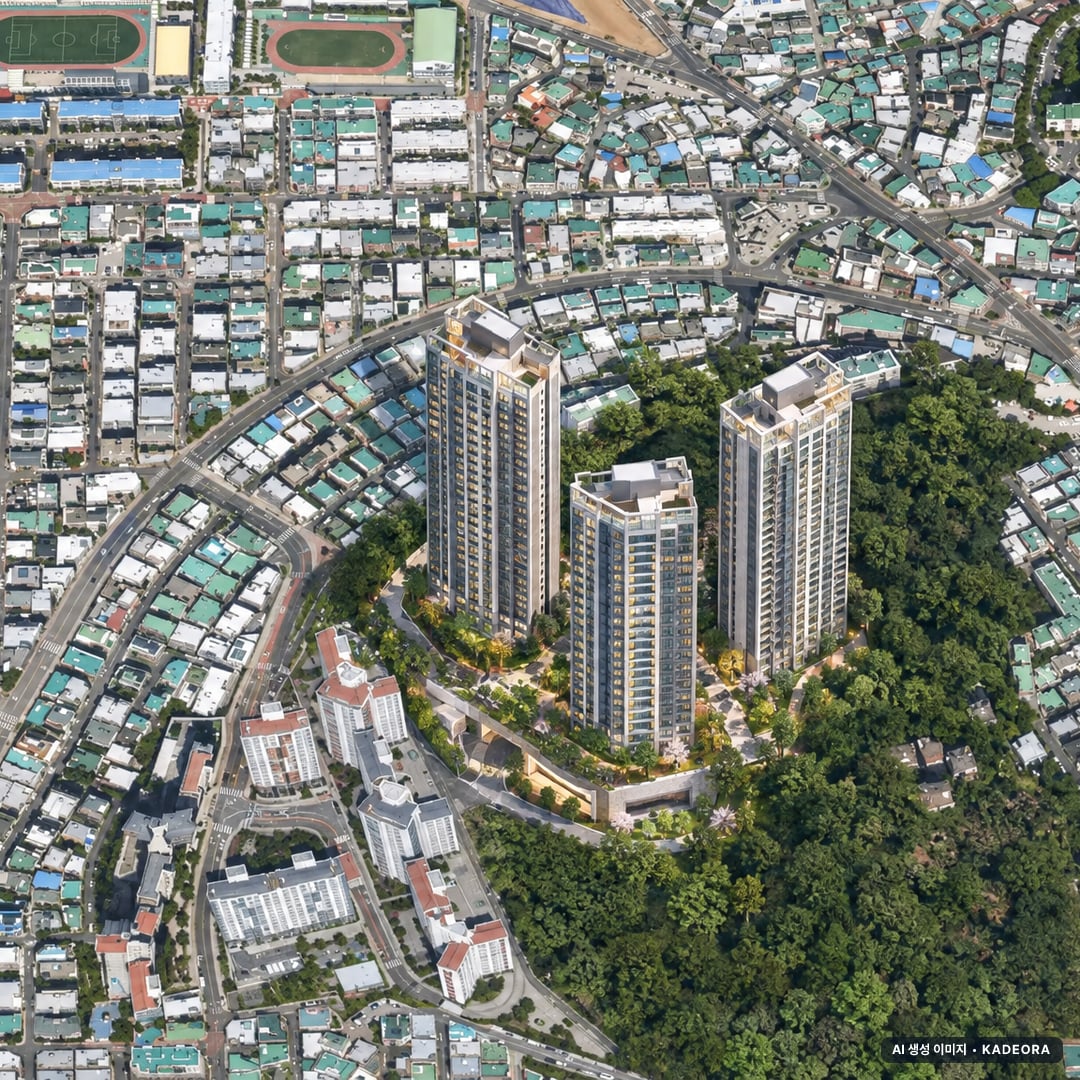 문현대성 가로주택정비 조감도 AI 상상도(주간 항공) — 부산 조합설립 161세대
