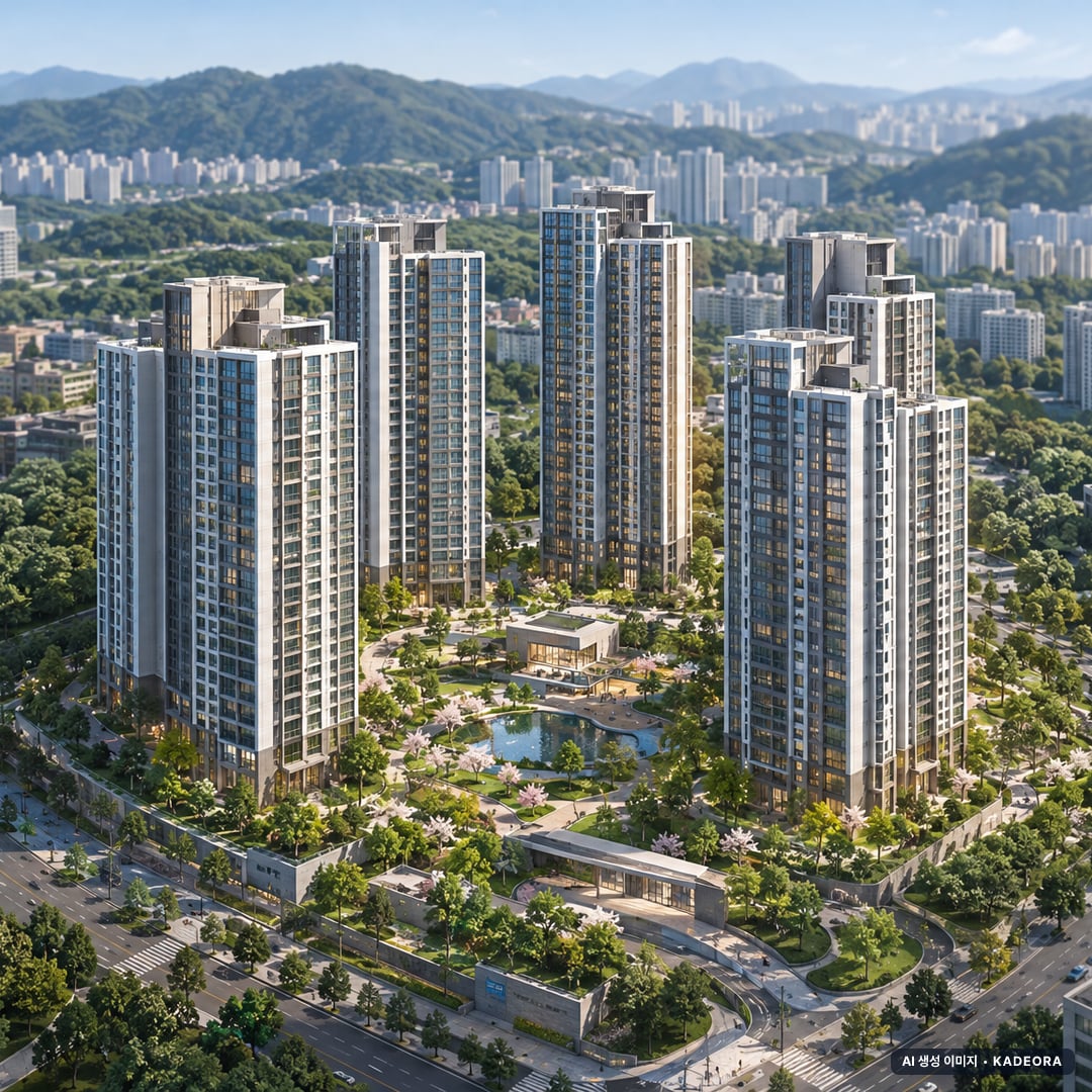 두산위브더제니스 청주 센트럴파크 단지 전경 AI 상상도(주간 항공) — 충북 청주시 착공 705세대