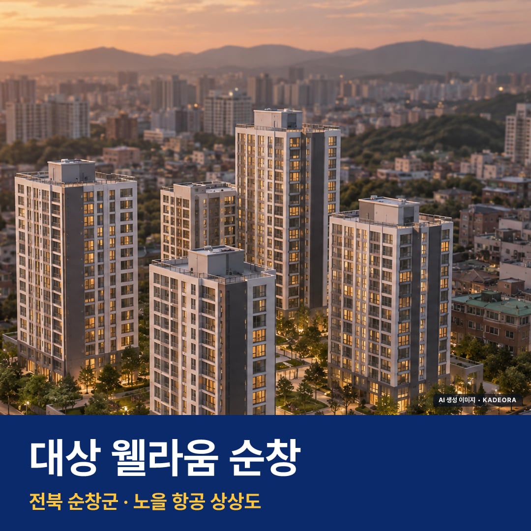 대상 웰라움 순창 재개발 대상 웰라움 순창 단지 전경 AI 상상도 — 순창군 순창읍 264세대 — AI 생성 상상도 · 실제와 다를 수 있음