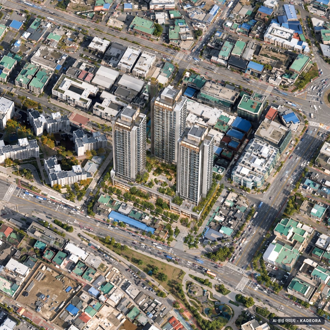 숭의역 노르웨이숲 더 스카이 단지 전경 AI 상상도(주간 항공) — 인천 미추홀구 당첨자 발표 35세대