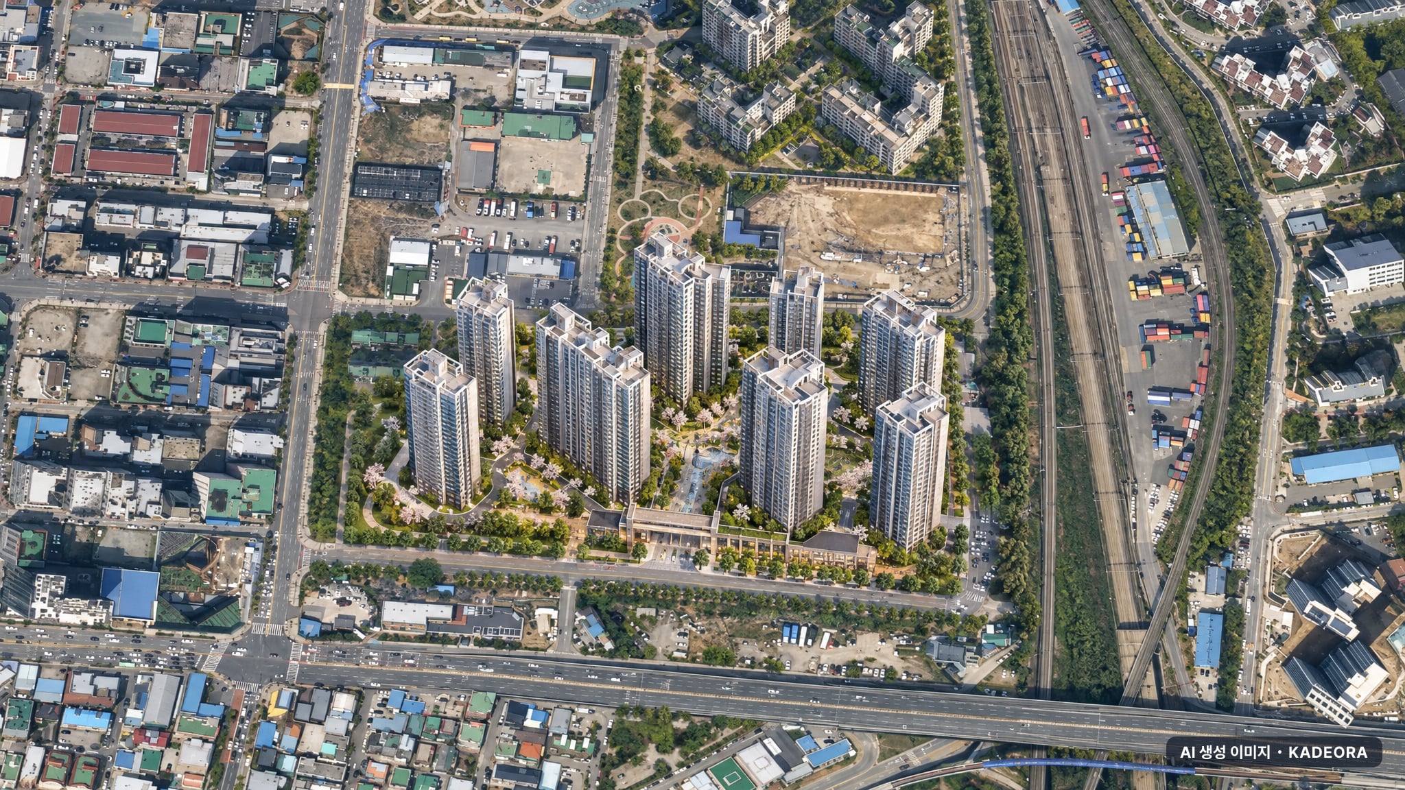 두정역 푸르지오 그랑피크 단지 전경 AI 상상도(주간 항공) — 충남 천안시 당첨자 발표 1,438세대