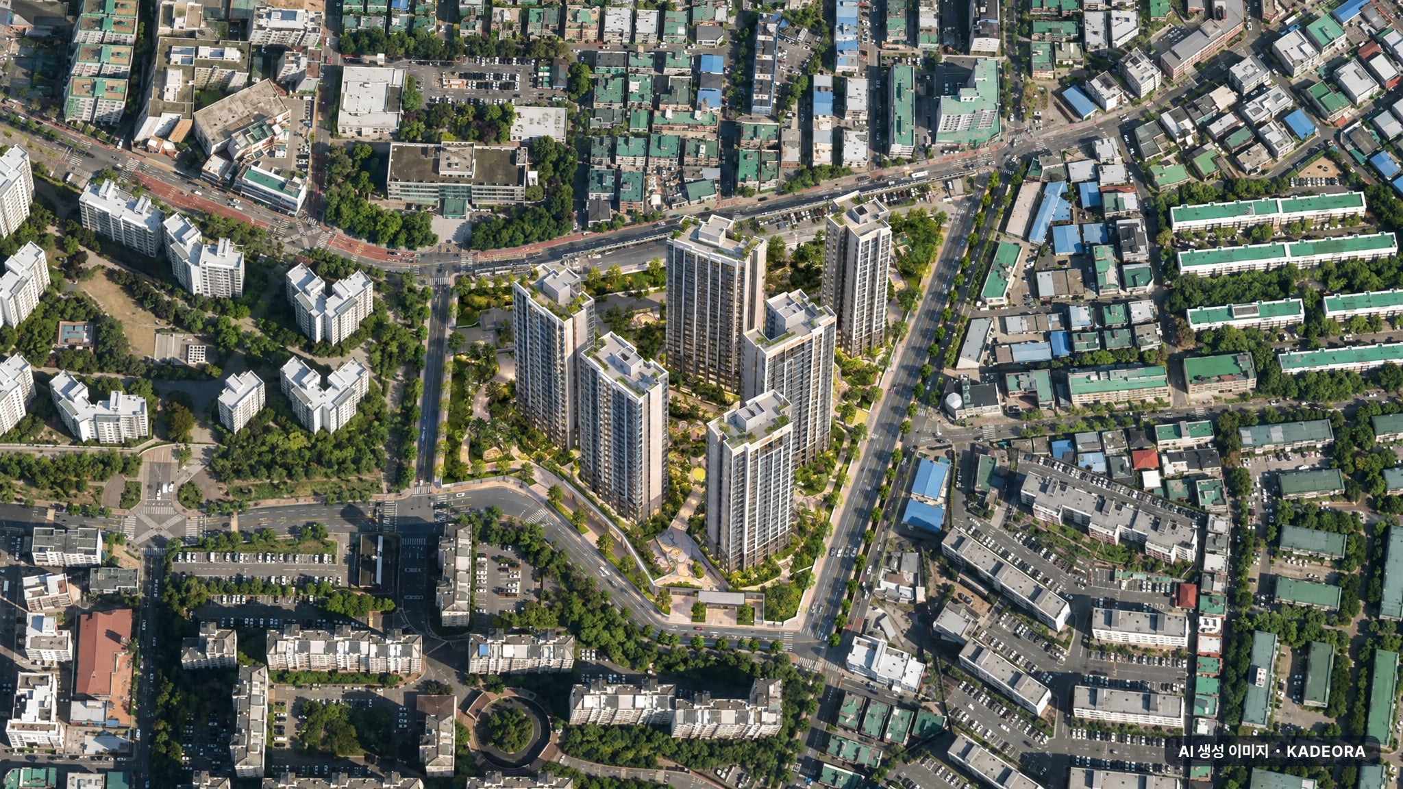 소사역 롯데캐슬 더 뉴엘 단지 전경 AI 상상도(주간 항공) — 경기 부천시 착공 983세대