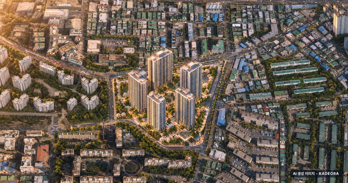 소사역 롯데캐슬 더 뉴엘 6개동·최고 35층·총 983세대 기준 AI 상상도(노을 항공) — 실제와 다를 수 있음