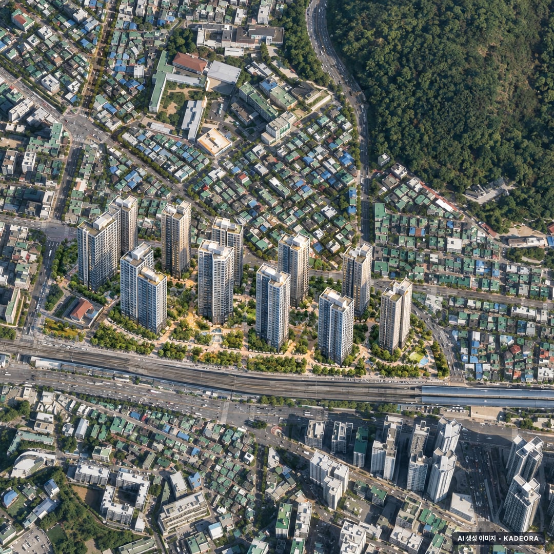 부천시 소사3 조감도 AI 상상도(주간 항공) — 경기 부천시 관리처분인가 1,517세대