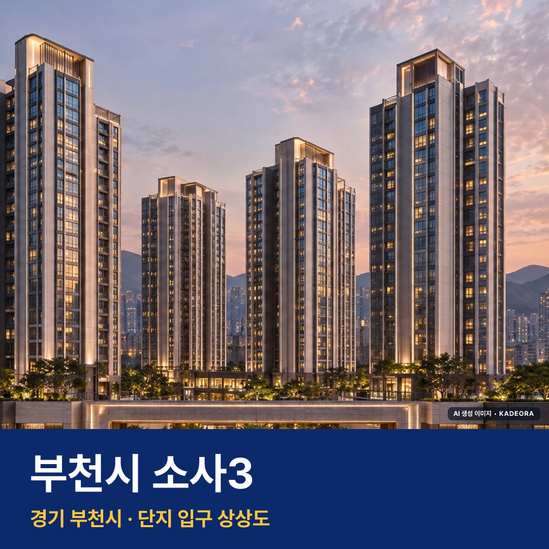 부천시 소사3 재개발 e편한세상 부천 어반스퀘어 단지 전경 AI 상상도 — 부천시 소사동 1,517세대 — AI 생성 상상도 · 실제와 다를 수 있음