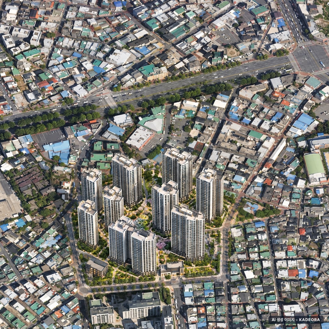 대구 반고개 재개발 조감도 AI 상상도(주간 항공) — 대구 달서구 시공사 선정 1,254세대