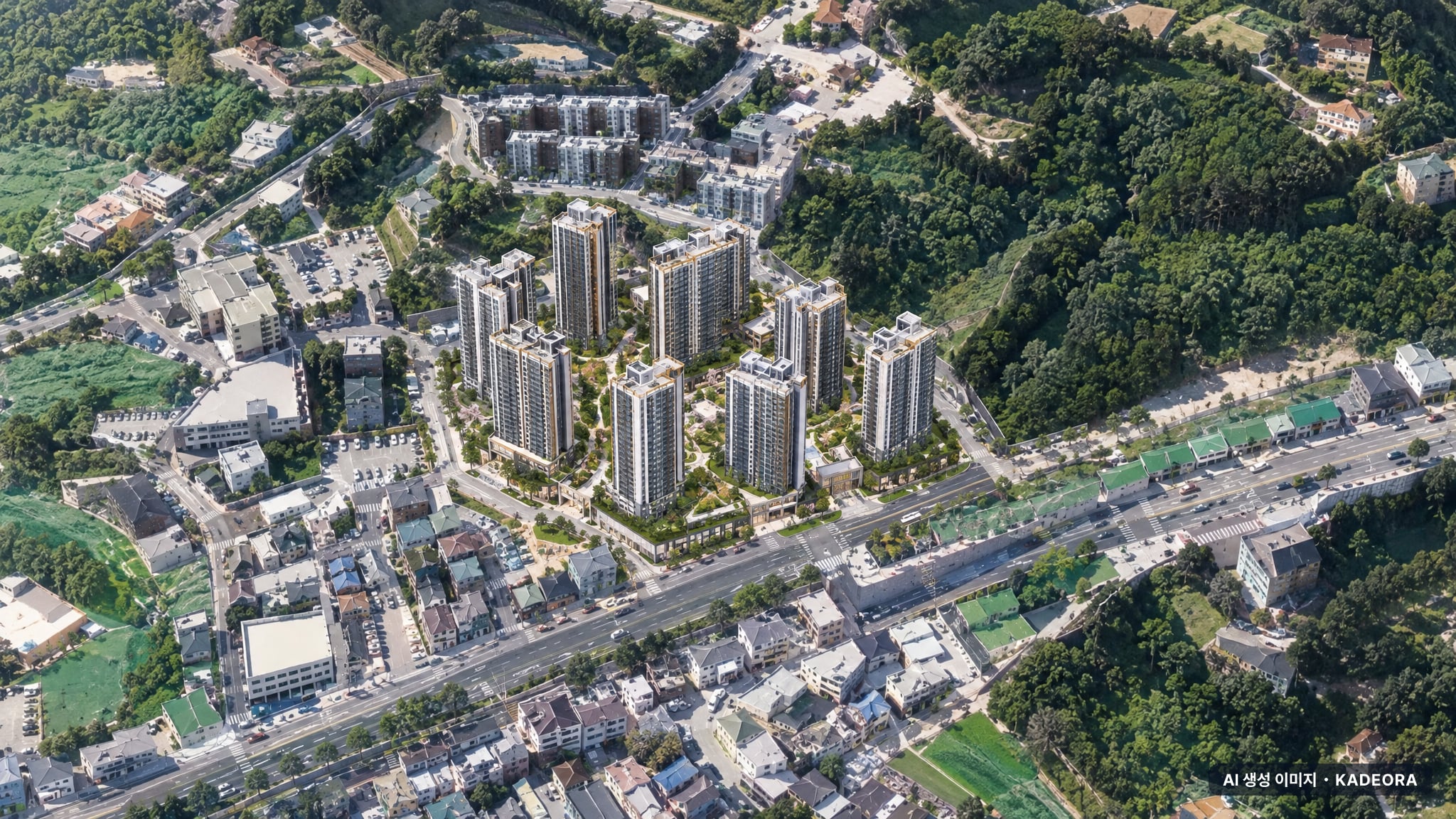 파주시 새말지구 조감도 AI 상상도(주간 항공) — 경기 파주시 관리처분인가 2,434세대