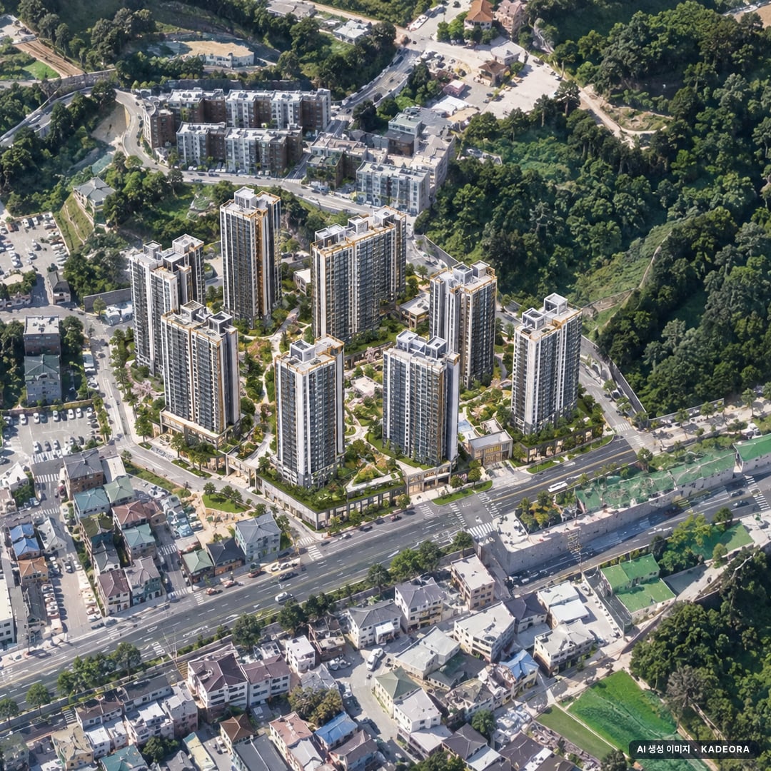 파주시 새말지구 조감도 AI 상상도(주간 항공) — 경기 파주시 관리처분인가 2,434세대