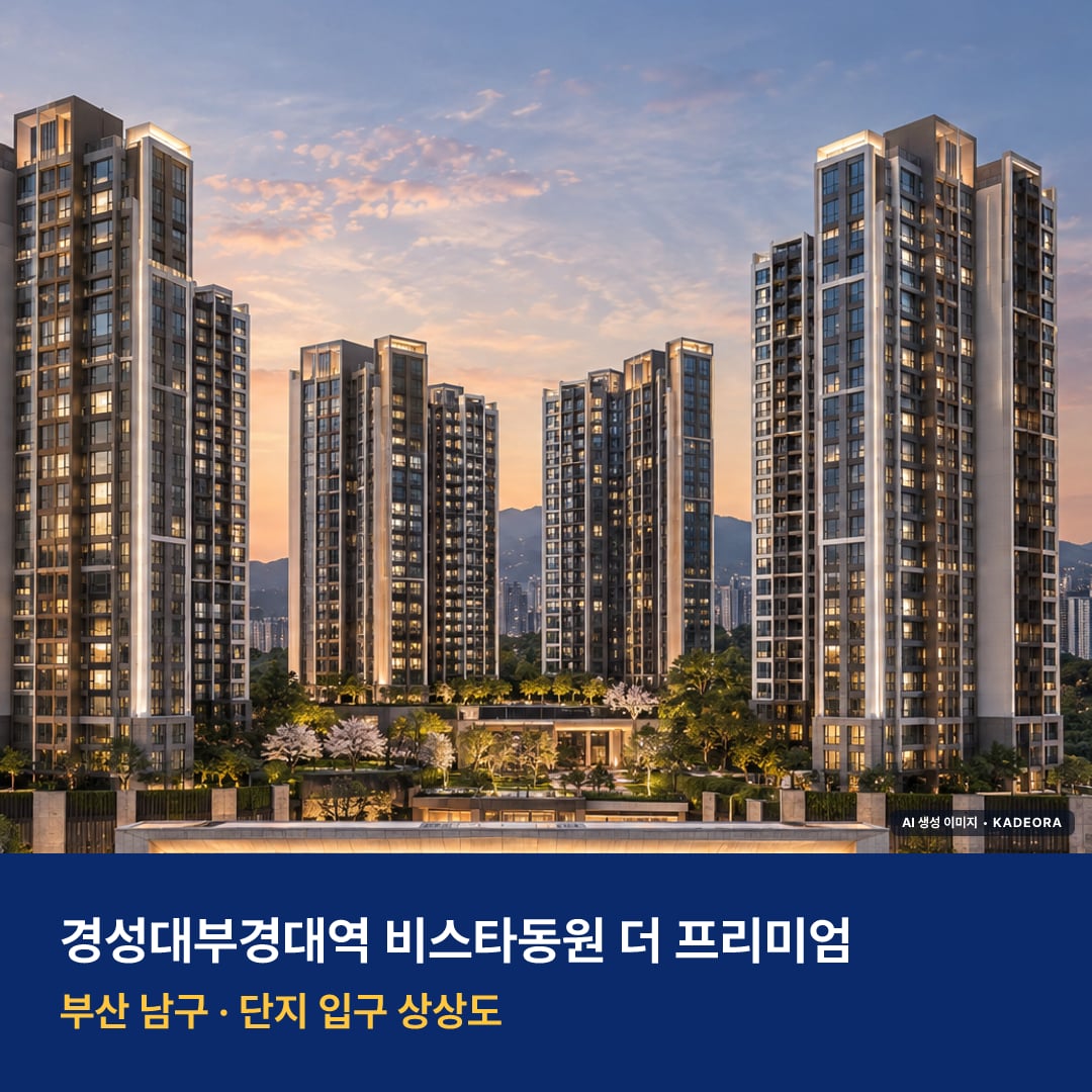 경성대부경대역 비스타동원 더 프리미엄 재개발 경성대부경대역 비스타동원 더 프리미엄 단지 전경 AI 상상도 — 남구 대연동 103세대 — AI 생성 상상도 · 실제와 다를 수 있음
