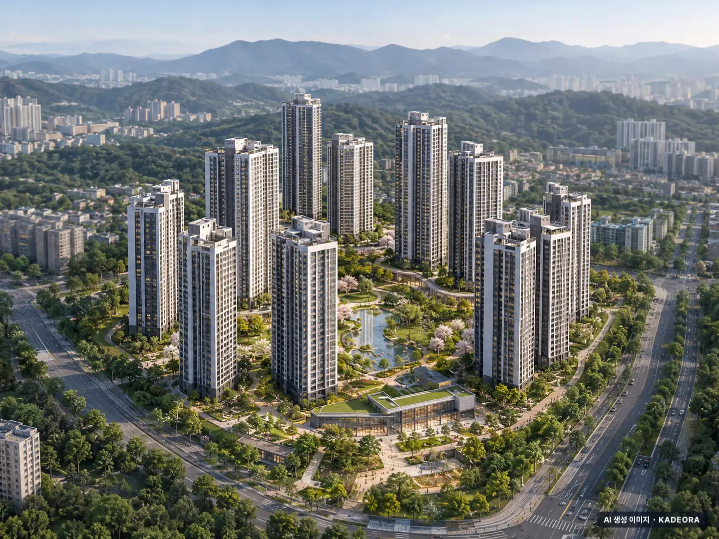 울산 다운2지구 우미린 더 시그니처 본청약 20개동·최고 25층·총 1,430세대(이번 1,109세대 공급) 기준 AI 상상도(주간 항공) — 실제와 다를 수 있음