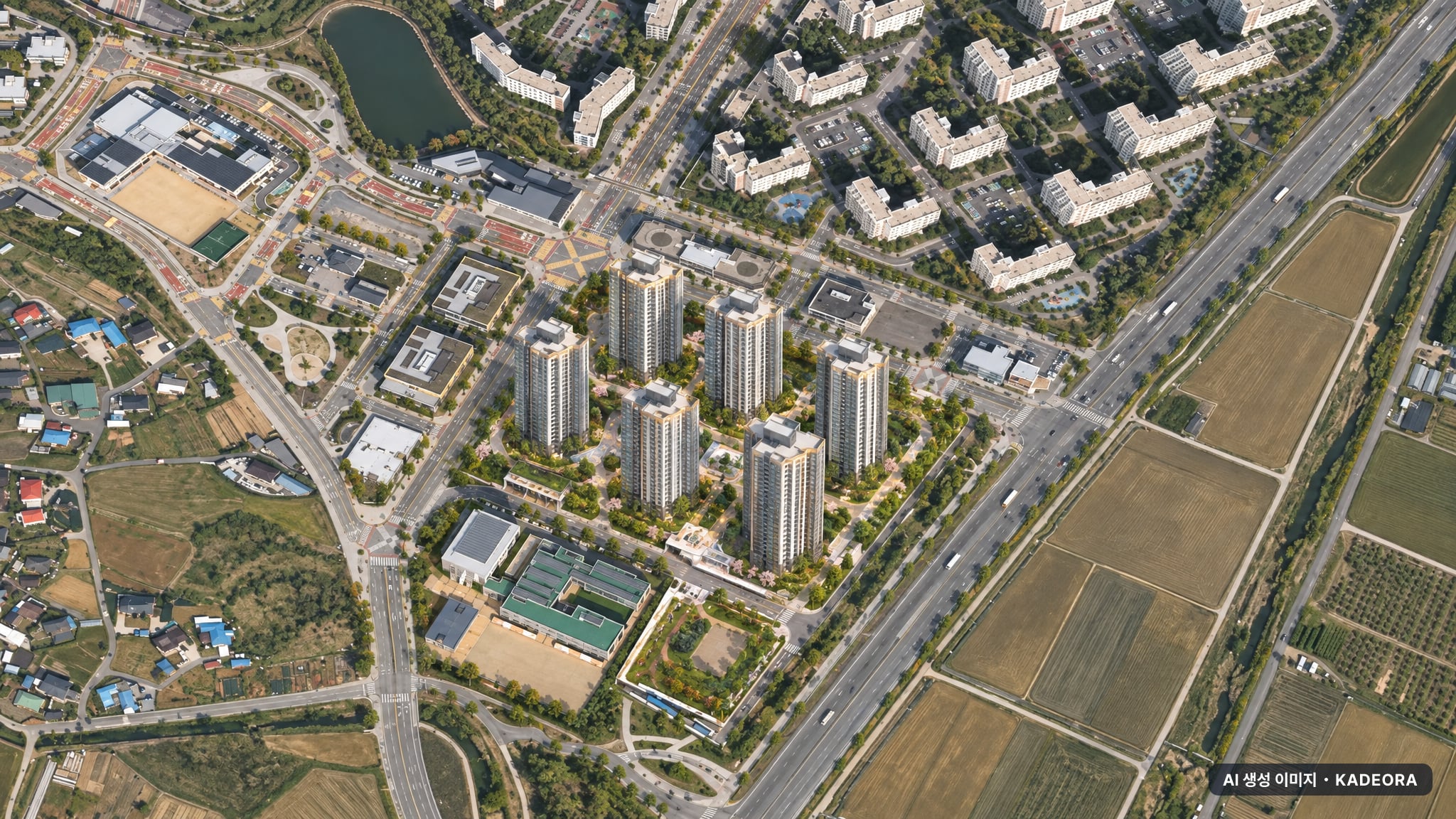 힐스테이트 용인마크밸리 단지 전경 AI 상상도(주간 항공) — 경기 용인시 착공 660세대