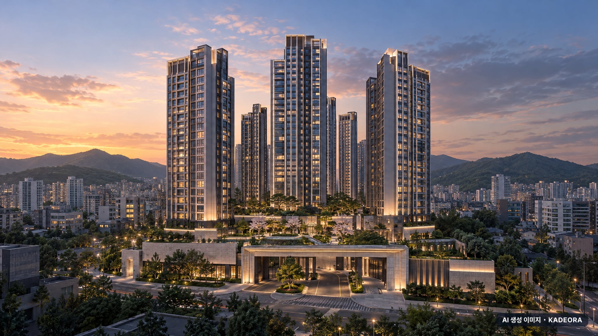부산 동래구 사직5 재개발 조감도 AI 상상도(단지 입구) — 부산 동래구 조합설립