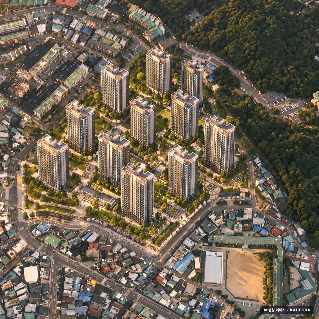 메트로시티 자산 데시앙 단지 전경 AI 상상도(노을 항공) — 경남 창원시 착공 1,250세대