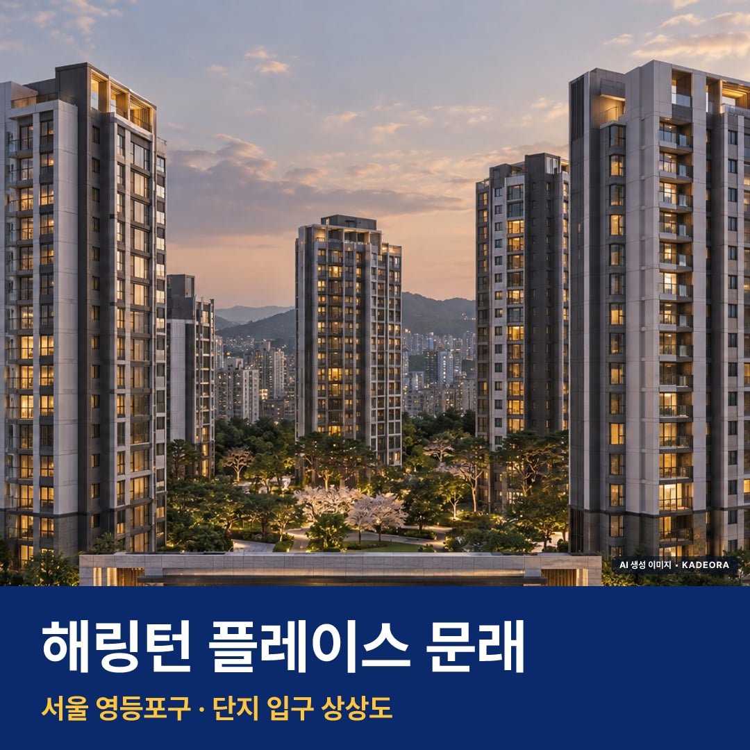 해링턴 플레이스 문래 재개발 해링턴 플레이스 문래 단지 전경 AI 상상도 — 영등포구 218세대 — AI 생성 상상도 · 실제와 다를 수 있음