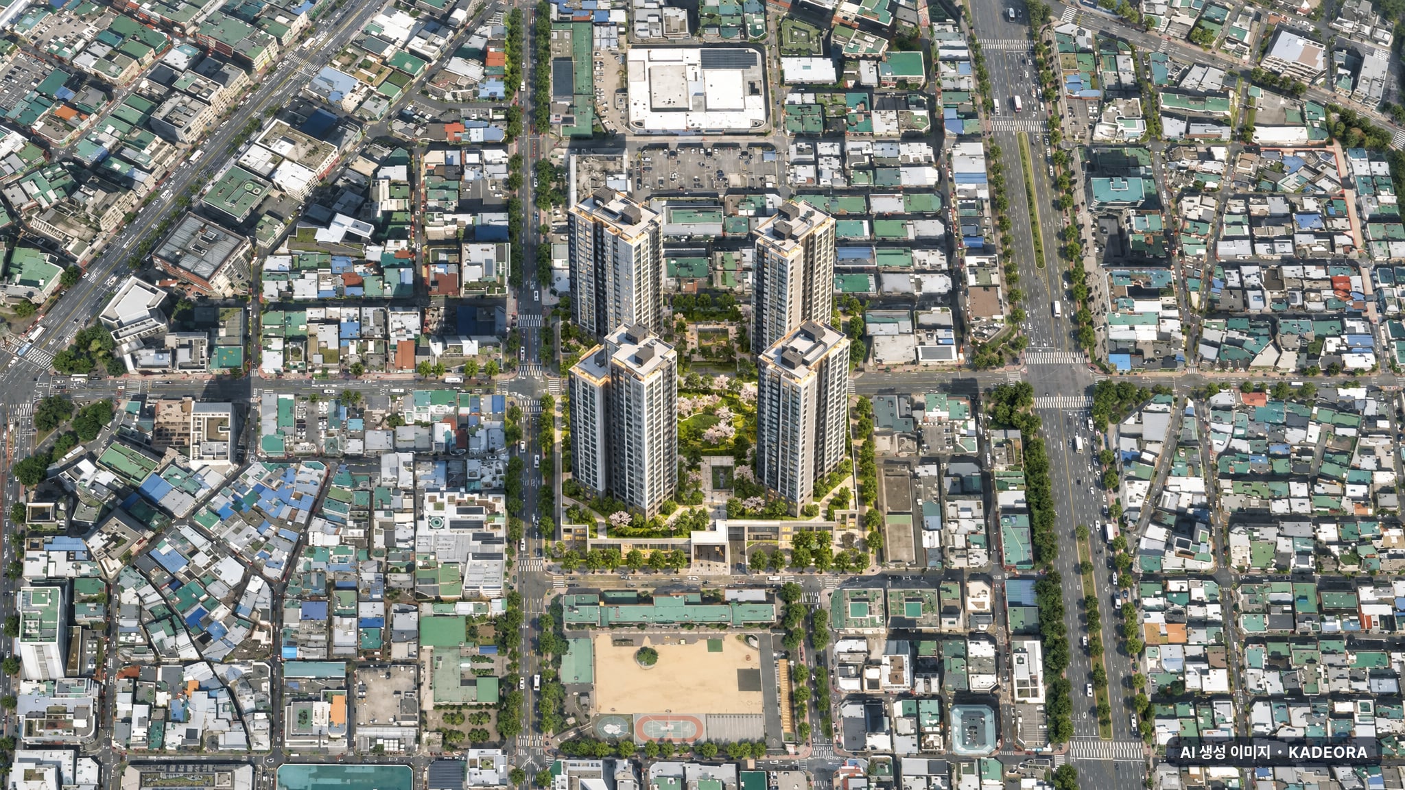 서면 써밋 더뉴 단지 전경 AI 상상도(주간 항공) — 부산 부산진구 착공 919세대