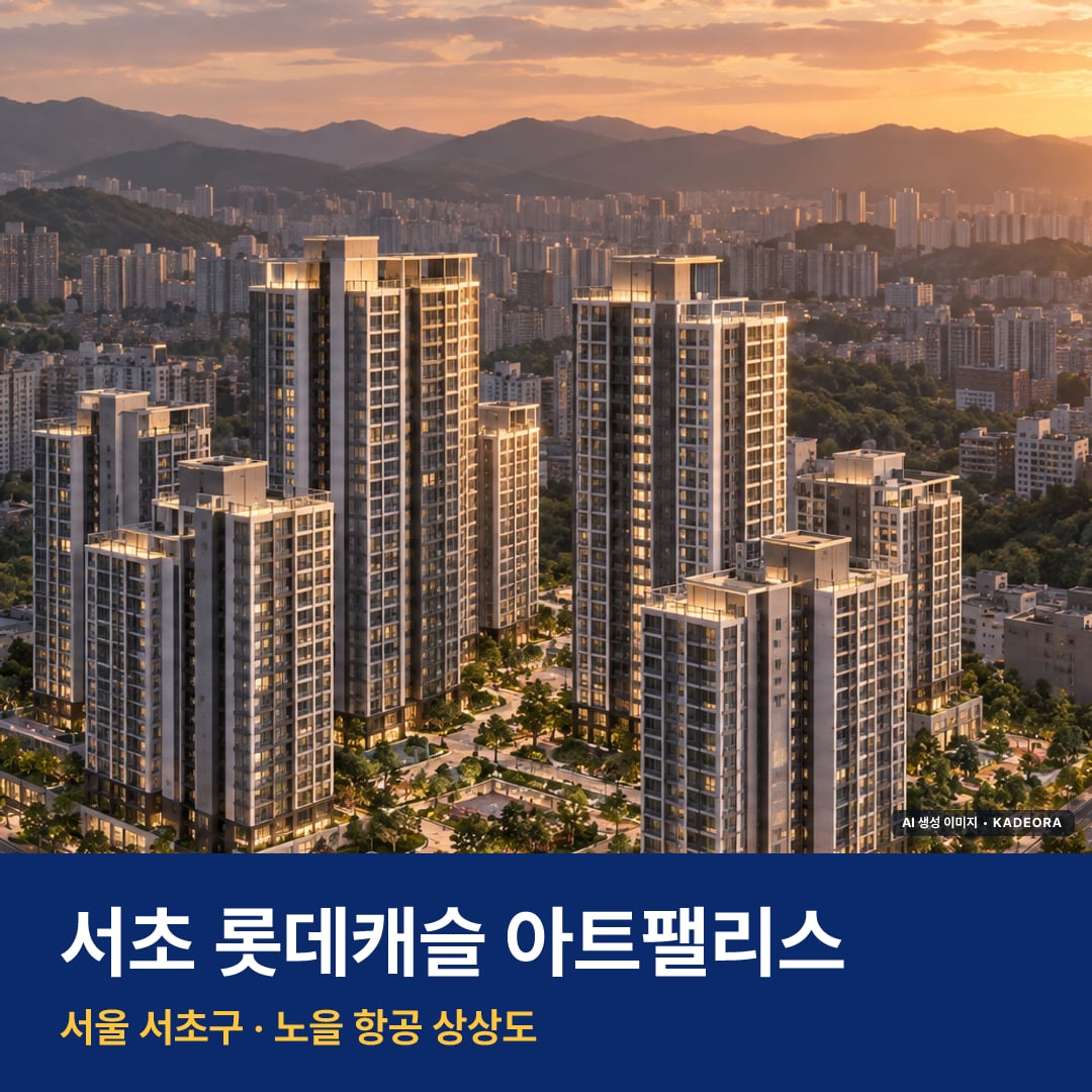 서초 롯데캐슬 아트팰리스 단지 전경 AI 상상도 — 서초구 835세대 — AI 생성 상상도 · 실제와 다를 수 있음