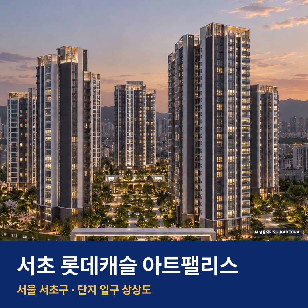 서초 롯데캐슬 아트팰리스 단지 전경 AI 상상도 — 서초구 835세대 — AI 생성 상상도 · 실제와 다를 수 있음
