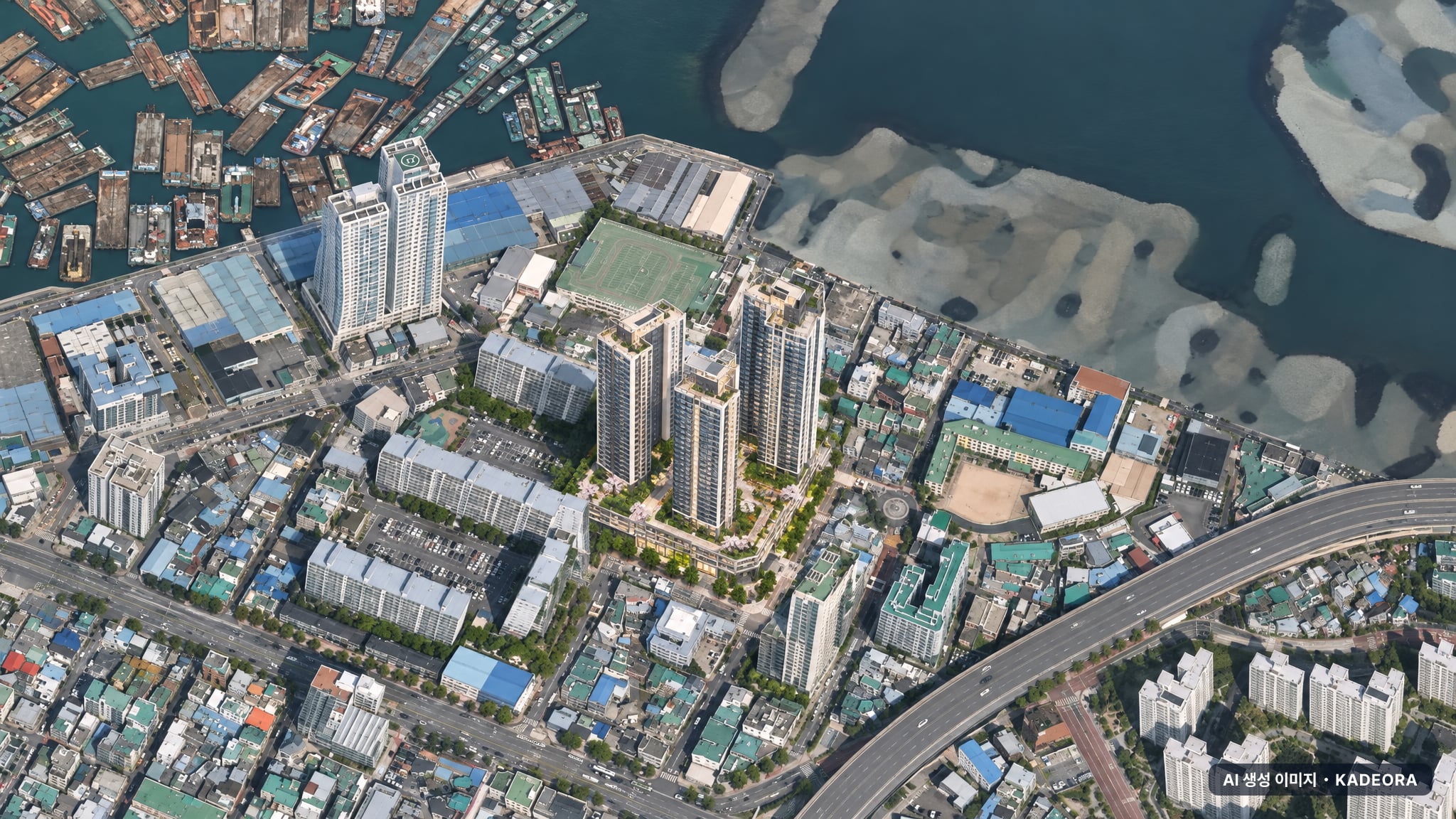 부산 영도구 봉래동3가 137번지 일원 가로주택정비 단지 전경 AI 상상도(주간 항공) — 부산 영도구 조합설립 280세대