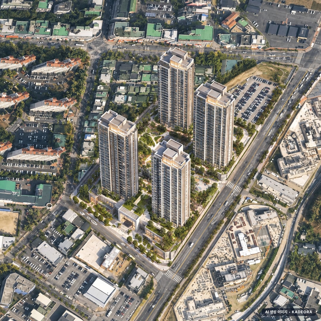 e편한세상 일산 메이포레 1단지 단지 전경 AI 상상도(주간 항공) — 경기 고양시 착공 112세대