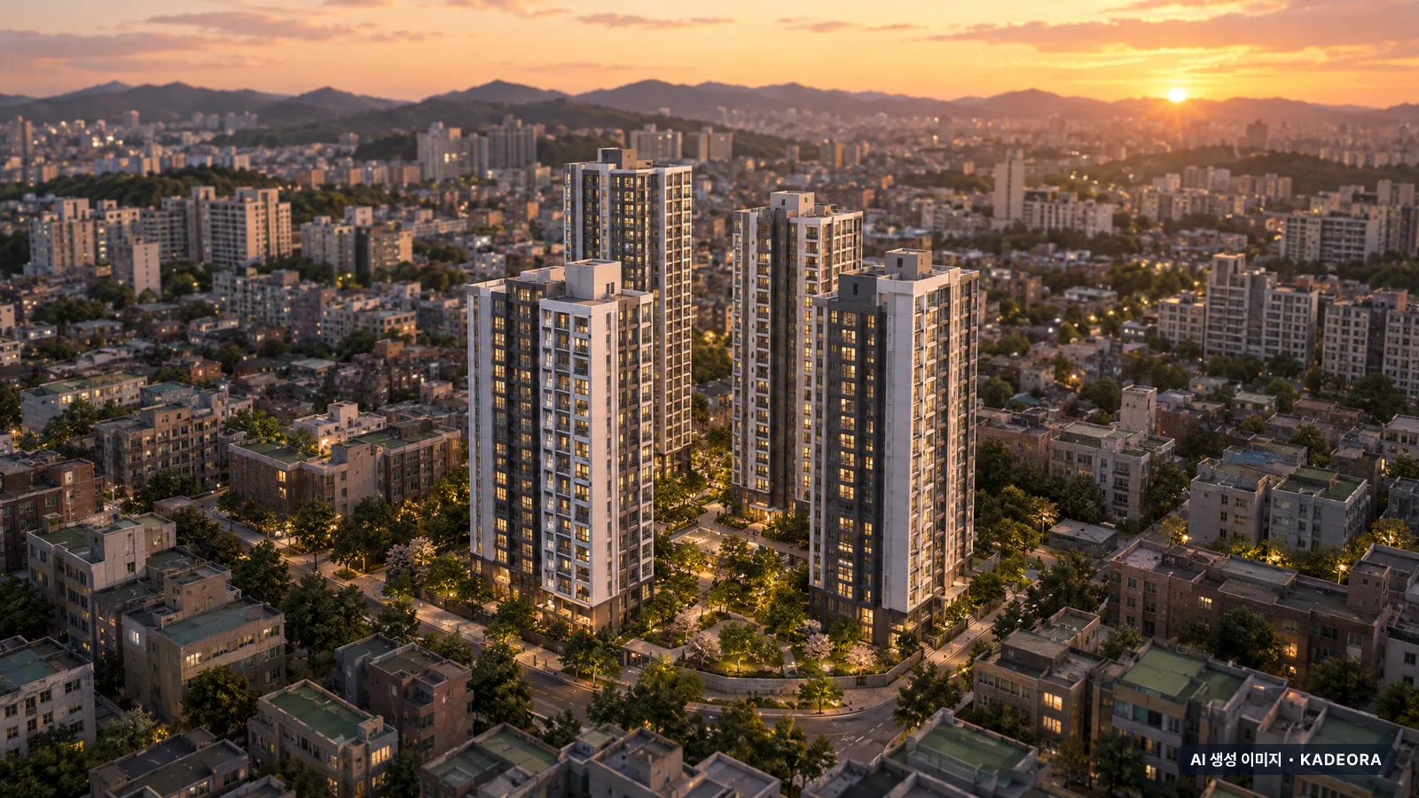 e편한세상 일산 메이포레 1단지 단지 전경 AI 상상도(저녁) — 고양시 아파트 분양
