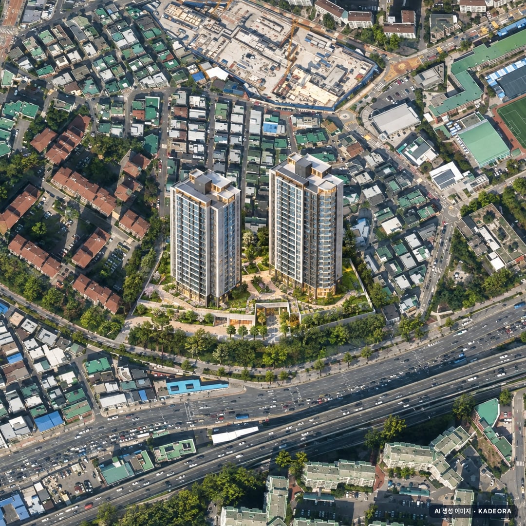 하우스토리 센트럴포레 단지 전경 AI 상상도(주간 항공) — 서울 노원구 착공 40세대