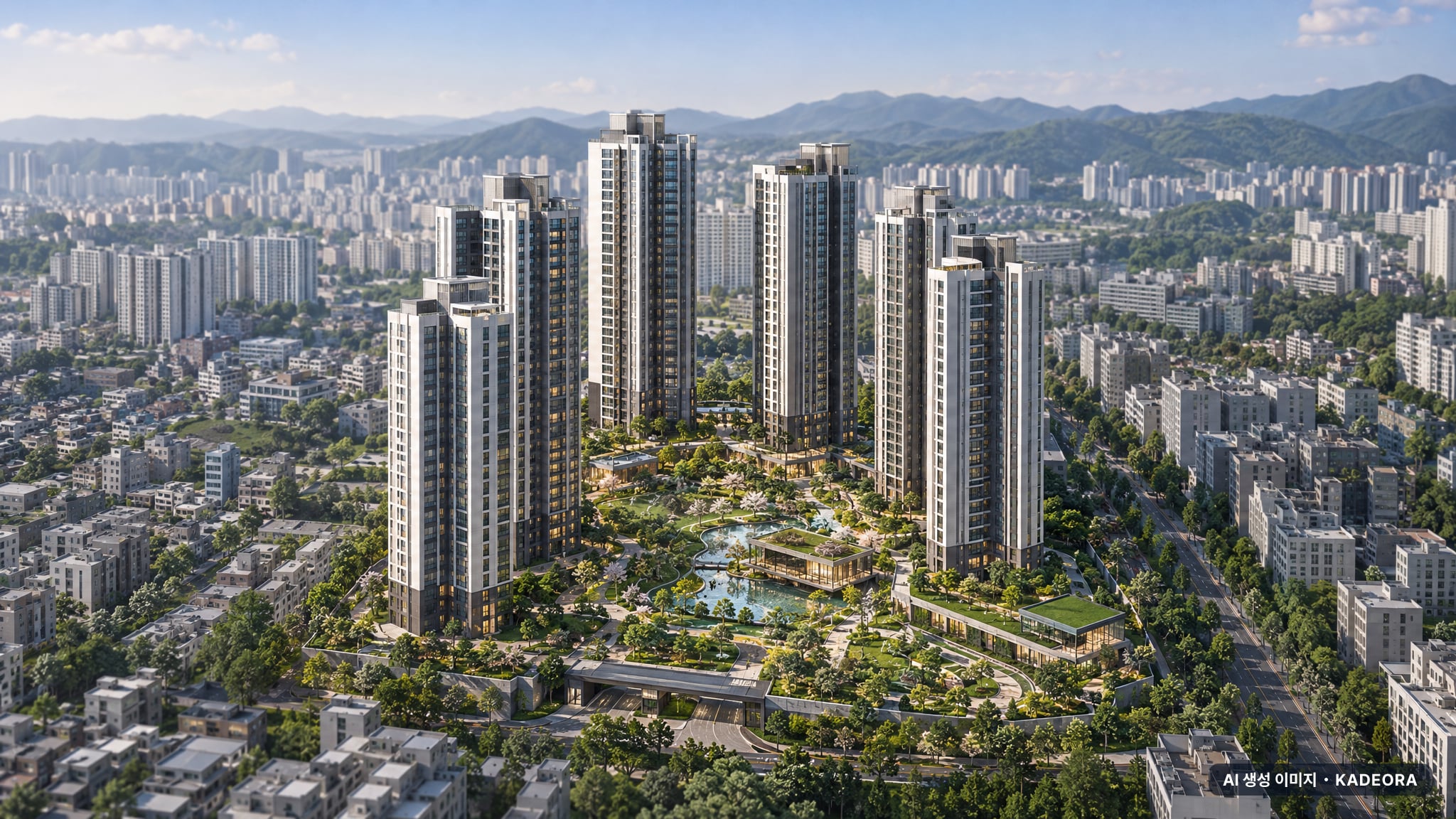 부산 북구 구포8 재개발 단지 전경 AI 상상도(주간 항공) — 북구