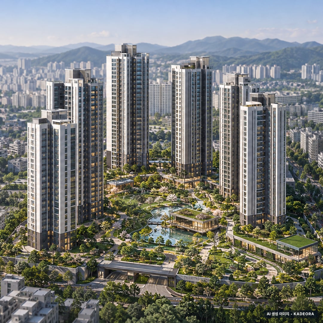부산 북구 구포8 재개발 단지 전경 AI 상상도(주간 항공) — 북구