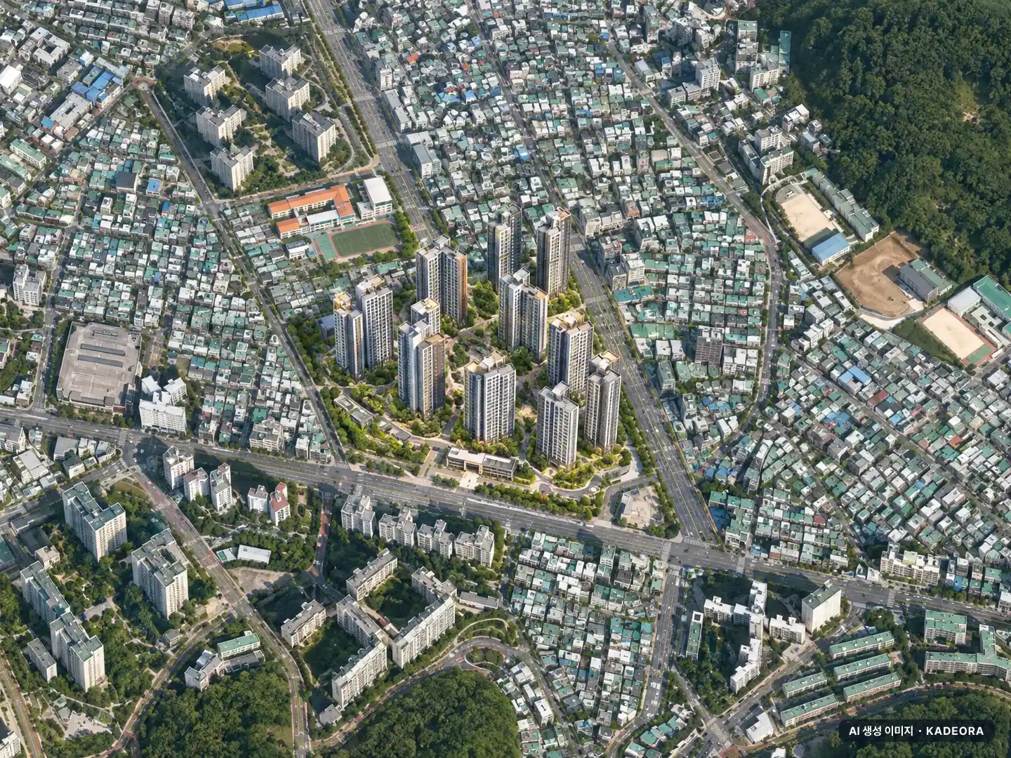 부산 연제구 연산12 재개발 총 2,068세대 기준 AI 상상도 — 실제와 다를 수 있음 부산 연제구 연산12 재개발 총 2,068세대 기준 AI 상상도(주간 항공) — 실제와 다를 수 있음