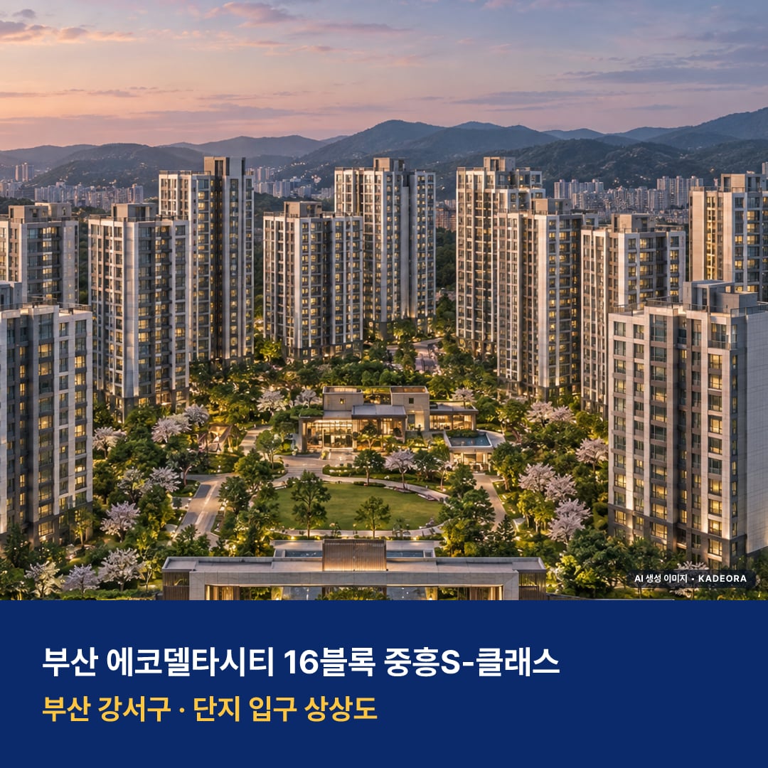 부산 에코델타시티 16블록 중흥S-클래스 단지 전경 AI 상상도 — 강서구 강동동 1,067세대