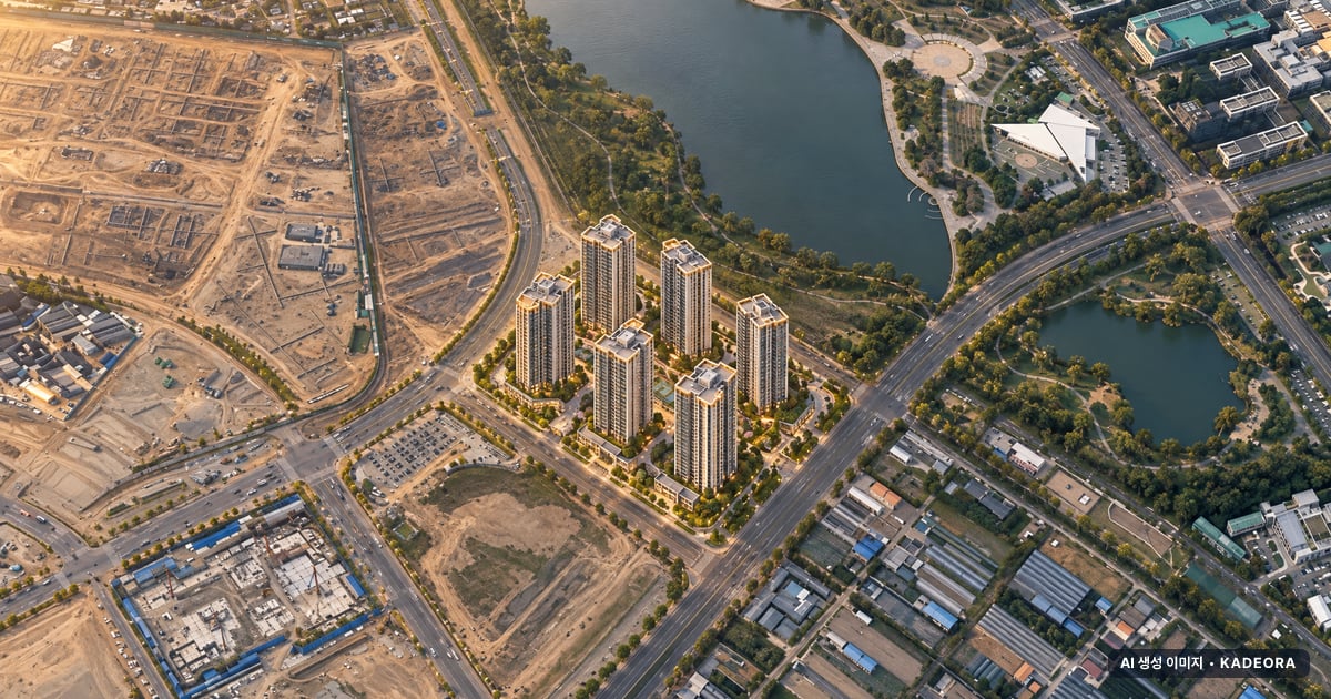 고양 장항 카이브 유보라 6개동·최고 49층·총 1,694세대 기준 AI 상상도 — 실제와 다를 수 있음 고양 장항 카이브 유보라 6개동·최고 49층·총 1,694세대 기준 AI 상상도(노을 항공) — 실제와 다를 수 있음