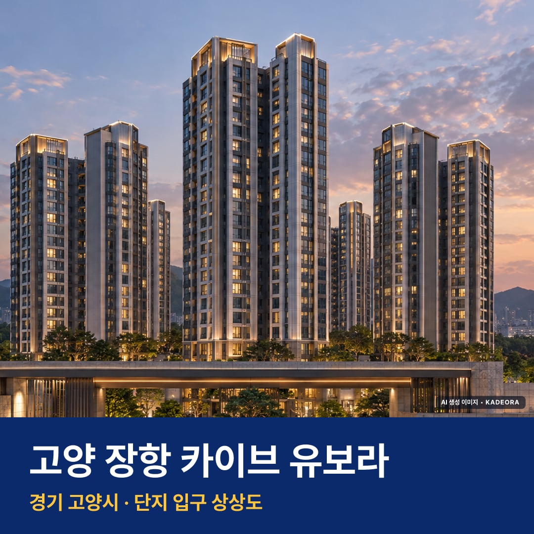 고양 장항 카이브 유보라 재개발 고양 장항 카이브 유보라 단지 전경 AI 상상도 — 고양시 장항동 1,694세대 — AI 생성 상상도 · 실제와 다를 수 있음