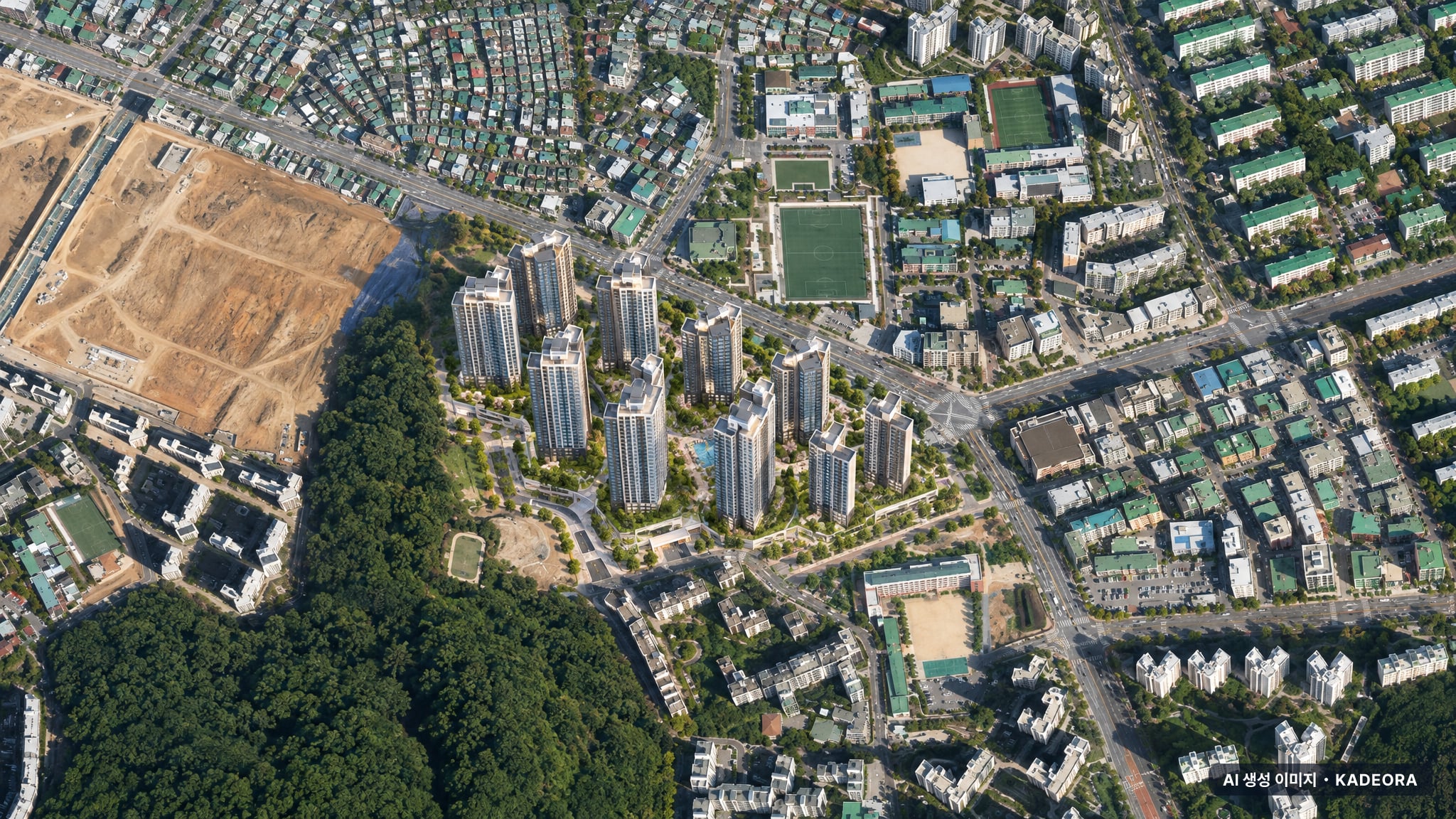 철산역자이 단지 전경 AI 상상도(주간 항공) — 경기 광명시 착공 2,045세대