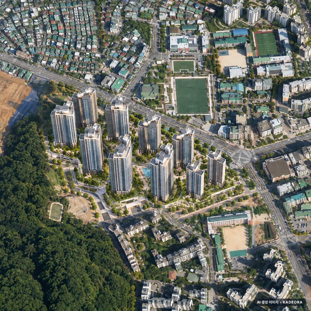 철산역자이 단지 전경 AI 상상도(주간 항공) — 경기 광명시 착공 2,045세대