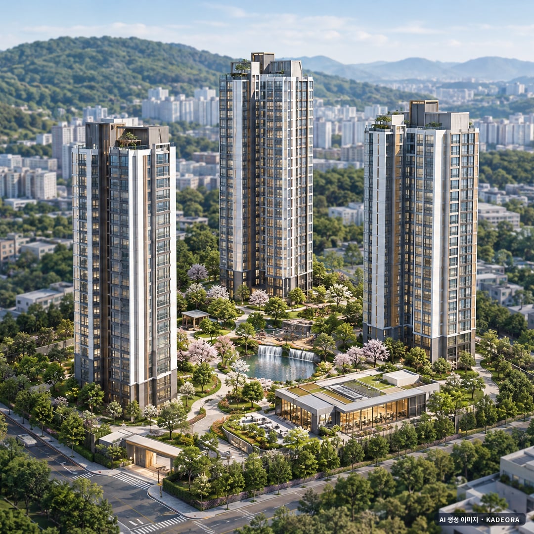 중화역 라온프라이빗 센트로 조감도 AI 상상도(주간 항공) — 서울 중랑구 분양 예고 176세대