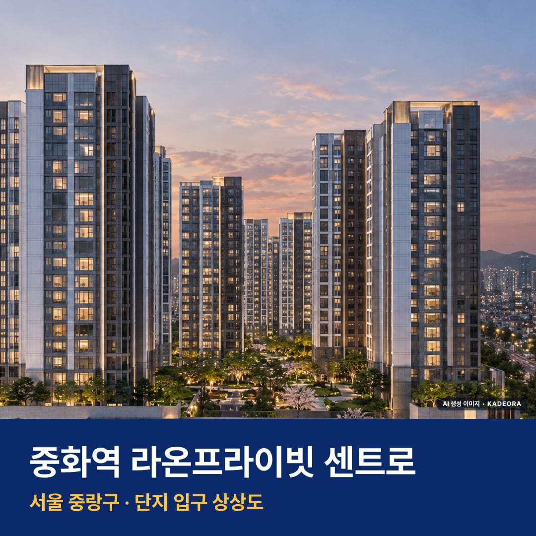 중화역 라온프라이빗 센트로 단지 전경 AI 상상도 — 중랑구 중화동 176세대 — AI 생성 상상도 · 실제와 다를 수 있음