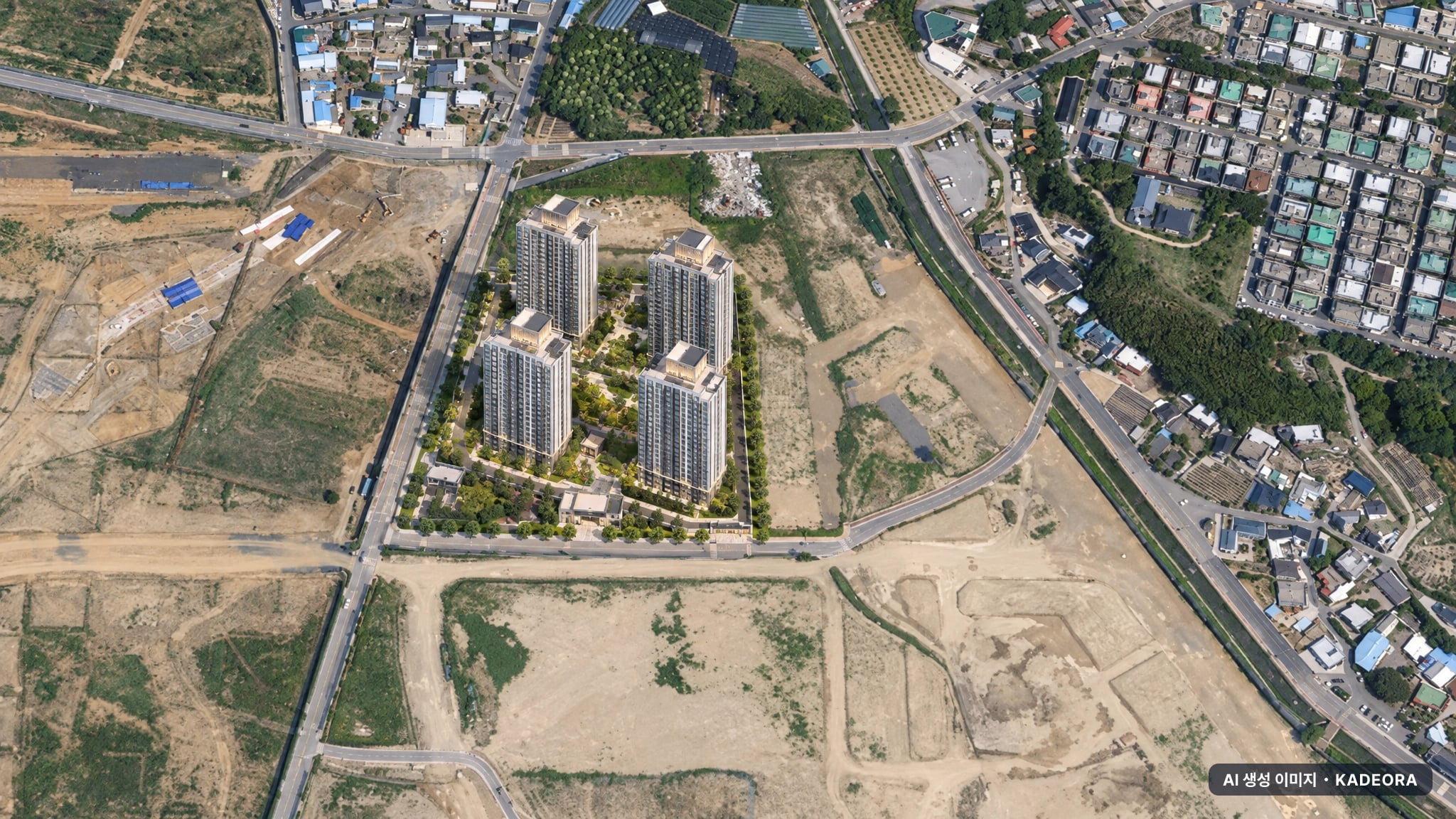 경산 대임지구 제일풍경채 S-1BL(사전청약) 단지 전경 AI 상상도(주간 항공) — 경북 경산시 착공 507세대
