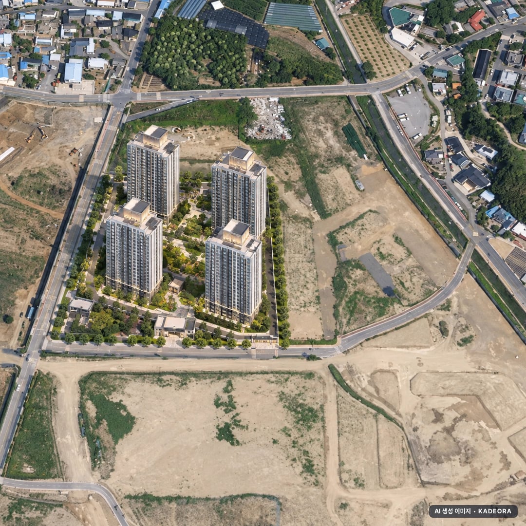 경산 대임지구 제일풍경채 S-1BL(사전청약) 단지 전경 AI 상상도(주간 항공) — 경북 경산시 착공 507세대