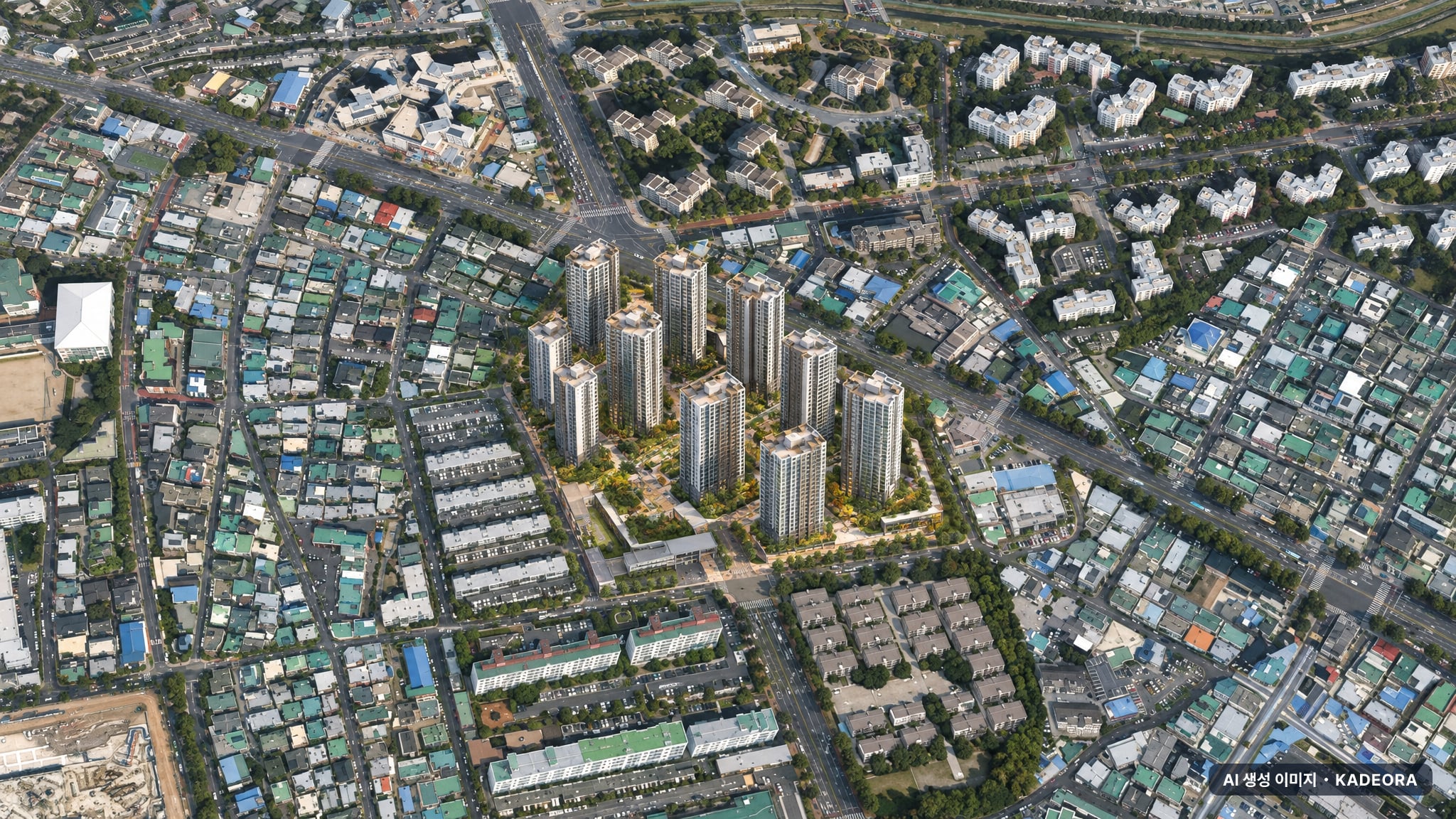 울산 남구 B-07 재개발 조감도 AI 상상도(주간 항공) — 울산 남구 시공사 선정 1,304세대