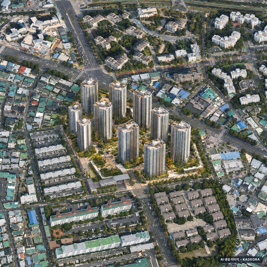 울산 남구 B-07 재개발 조감도 AI 상상도(주간 항공) — 울산 남구 시공사 선정 1,304세대