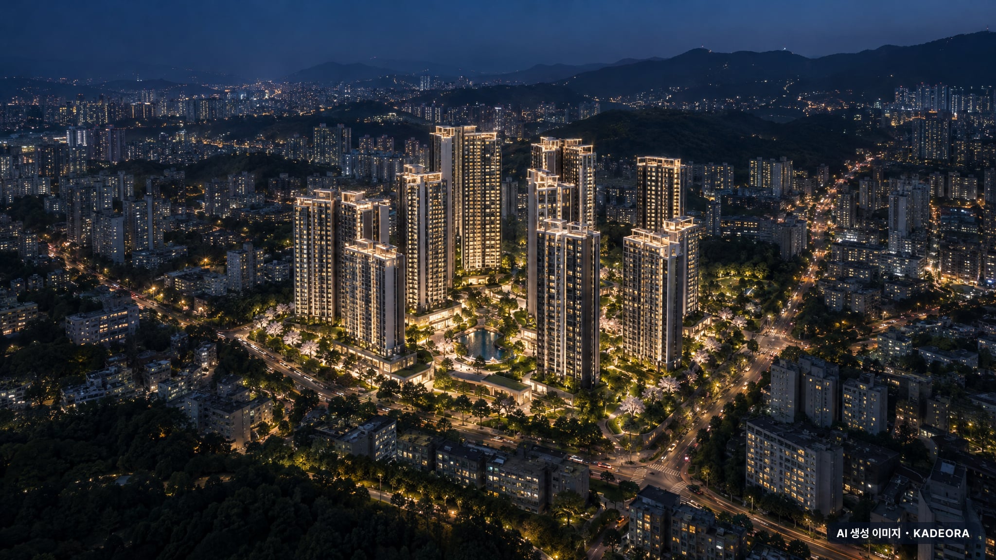 울산 남구 B-07 재개발 조감도 AI 상상도(야경) — 울산 남구 시공사 선정 1,304세대