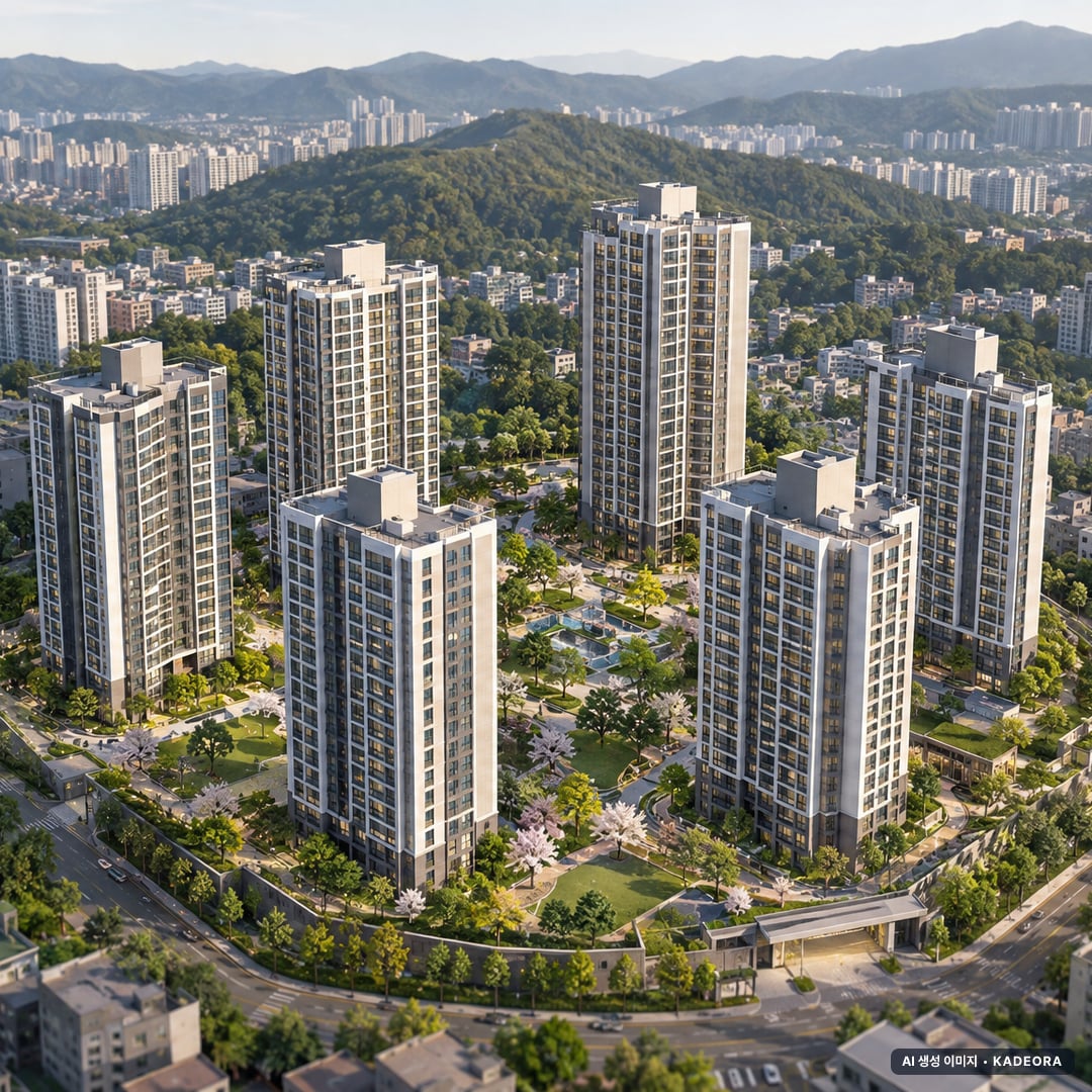 고양시 행신Ⅰ-1구역 총 583세대 기준 AI 상상도(주간 항공) — 실제와 다를 수 있음