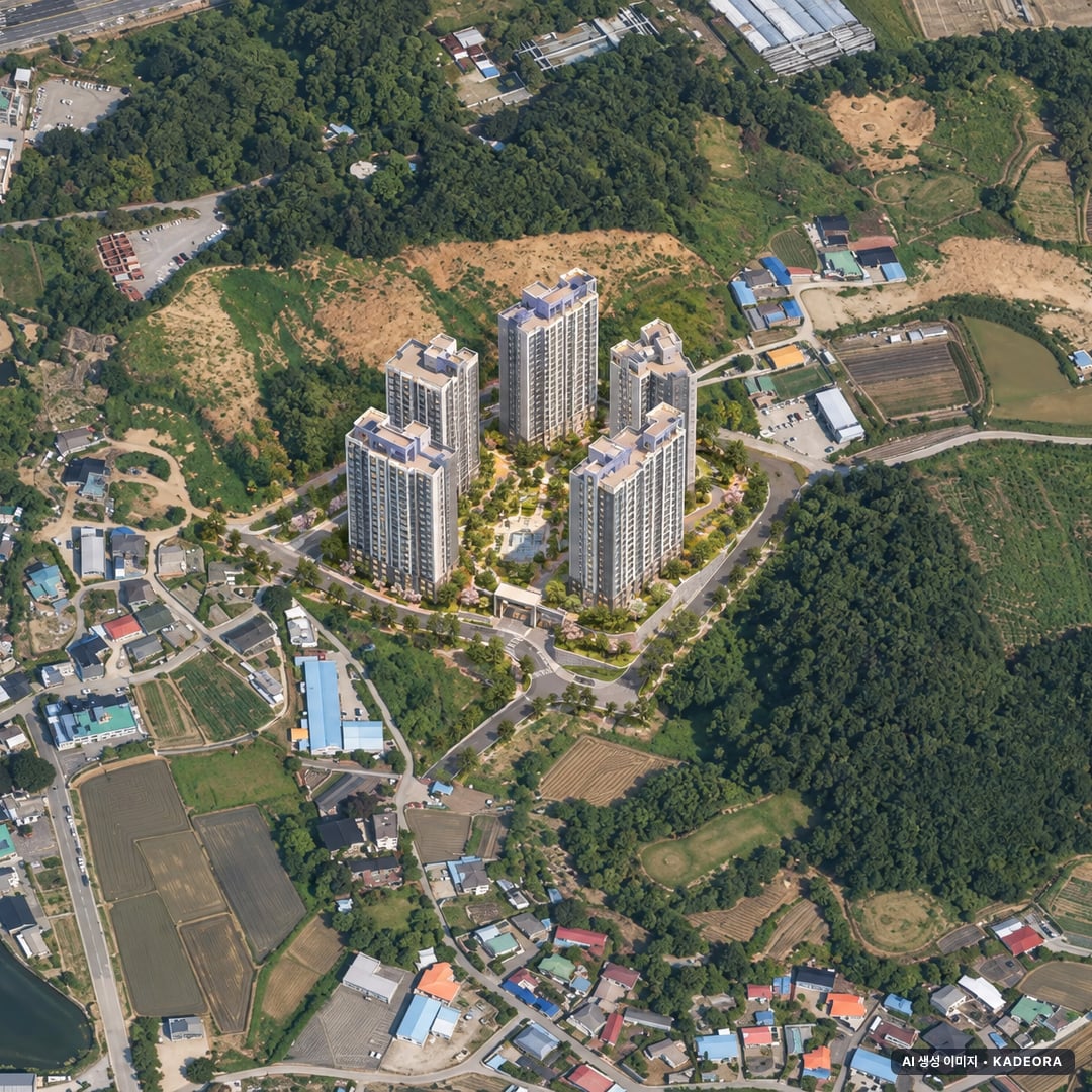 청주 한양립스 더 벨루체 단지 전경 AI 상상도(주간 항공) — 충북 청주시 착공 417세대