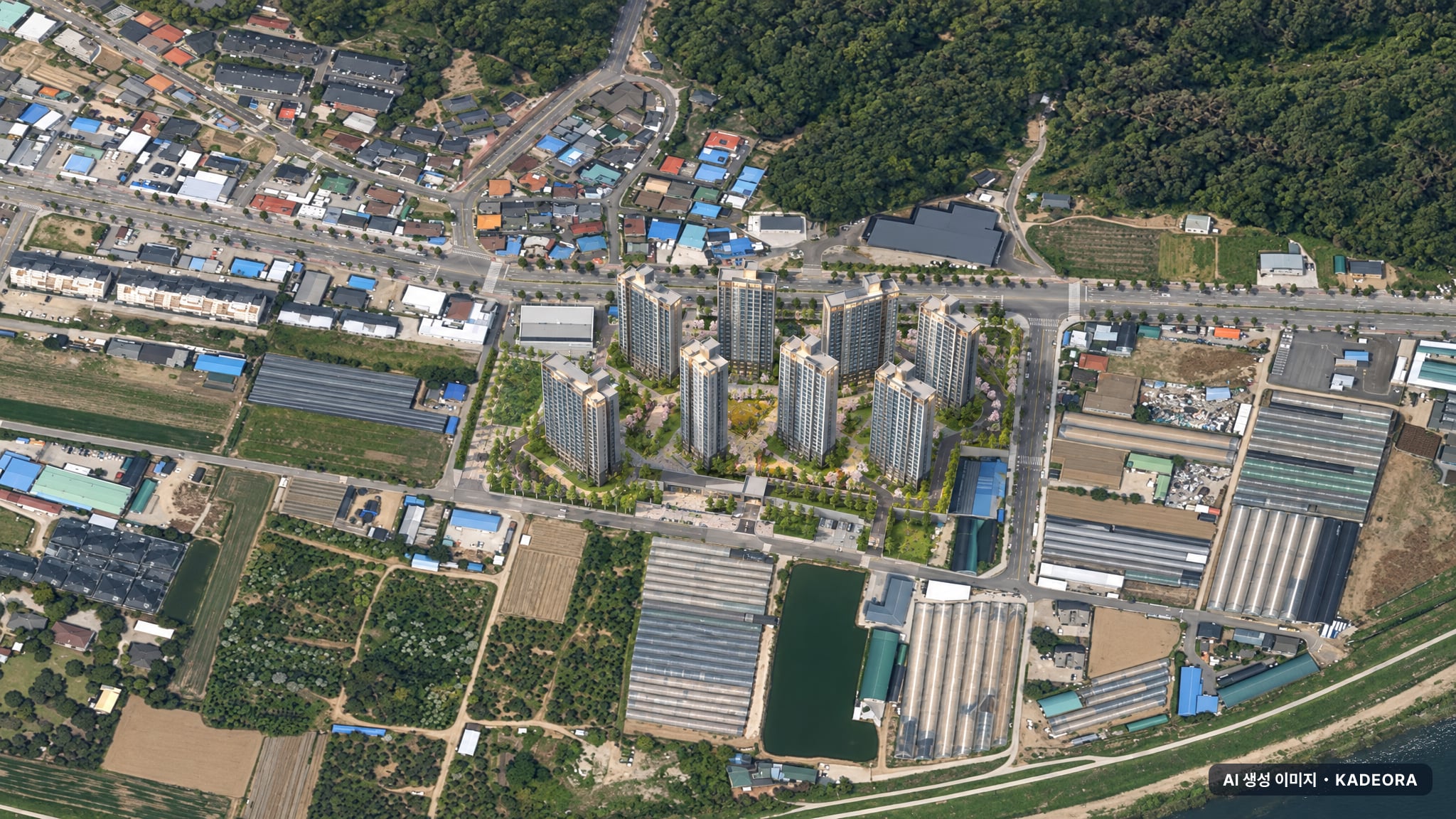 안동 용상 하늘채 리버스카이 단지 전경 AI 상상도(주간 항공) — 경북 안동시 착공 548세대