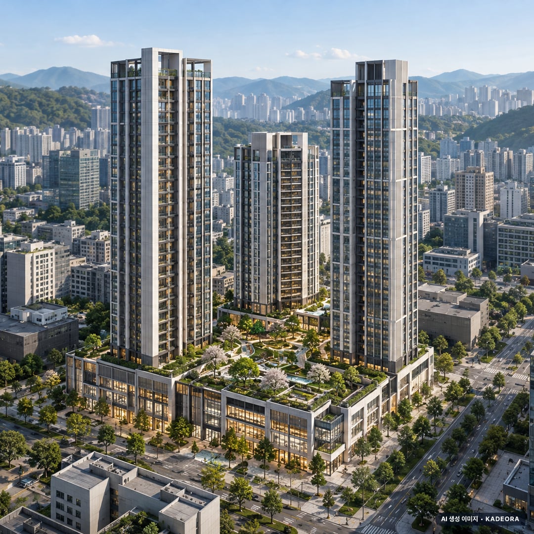 부산 범천동 주상복합 이번 806세대 공급 기준 AI 상상도(주간 항공) — 실제와 다를 수 있음